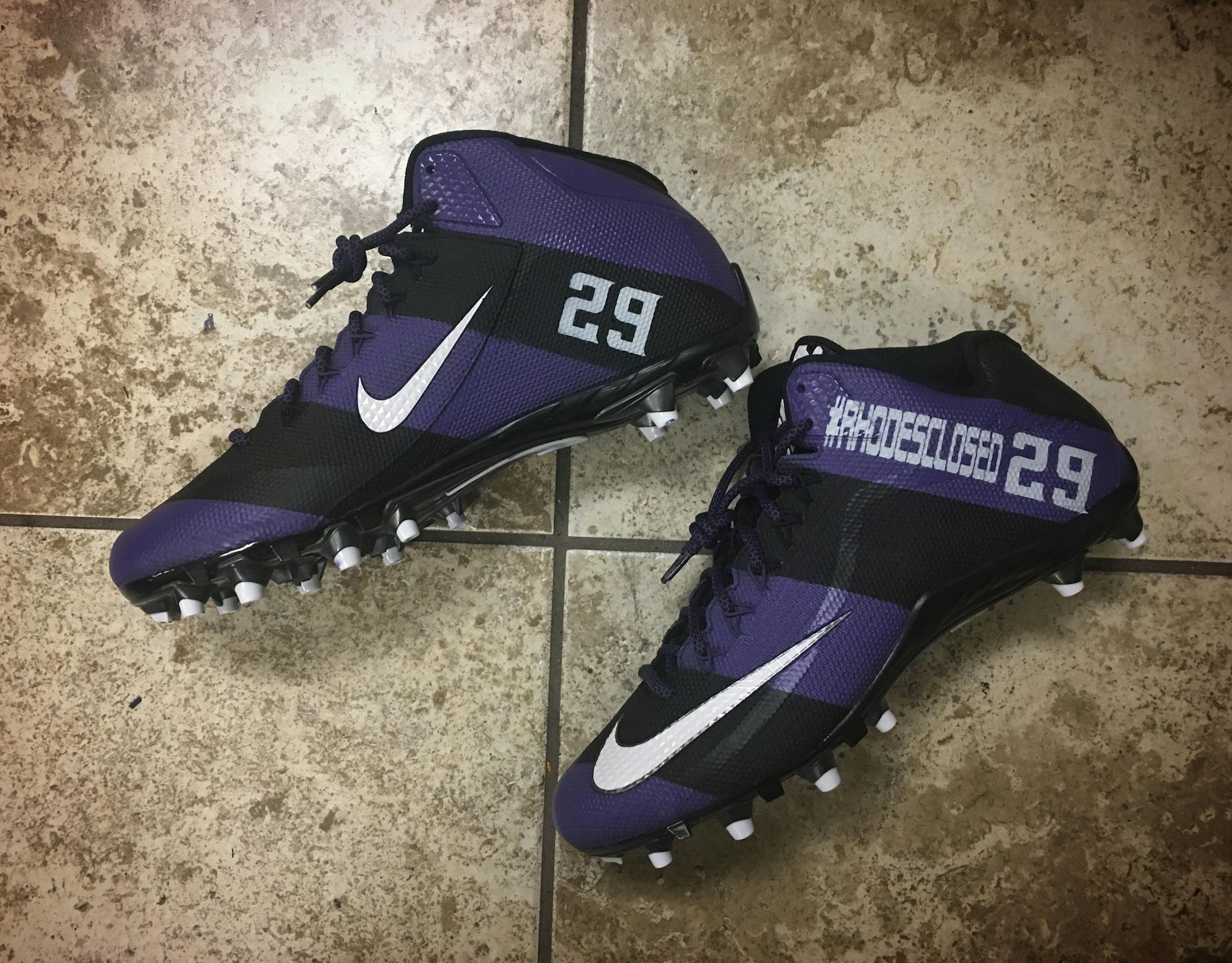 Dan Gamache, owner of Mache Custom Kicks, has designed several custom-made cleats for Vikings players and other athletes.
Xavier Rhodes&#xed; custom cleats featured his motto &#xf1; Rhodes closed.
Jerick McKinnon&#xed;s Harambe cleats, inspired by the gorilla killed at the Cincinnati Zoo, went viral. McKinnon also had a pair of cleats made to bring attention to breast cancer awareness.
Jarius Wright showcased his football loves &#xf1; Arkansas and the Twin Cities &#xf1; in one pair of fancy clea