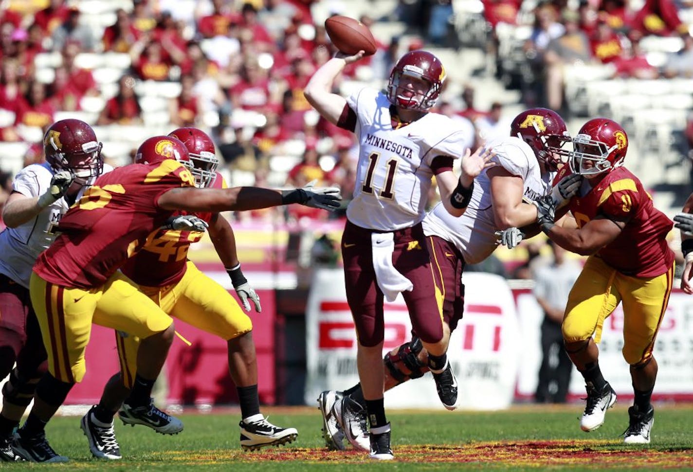 Gophers freshman quarterback Max Shortell's first game action Saturday was a mixed bag: one touchdown pass to bring the Gophers close to USC, one interception that ended a chance at a game-winning drive.