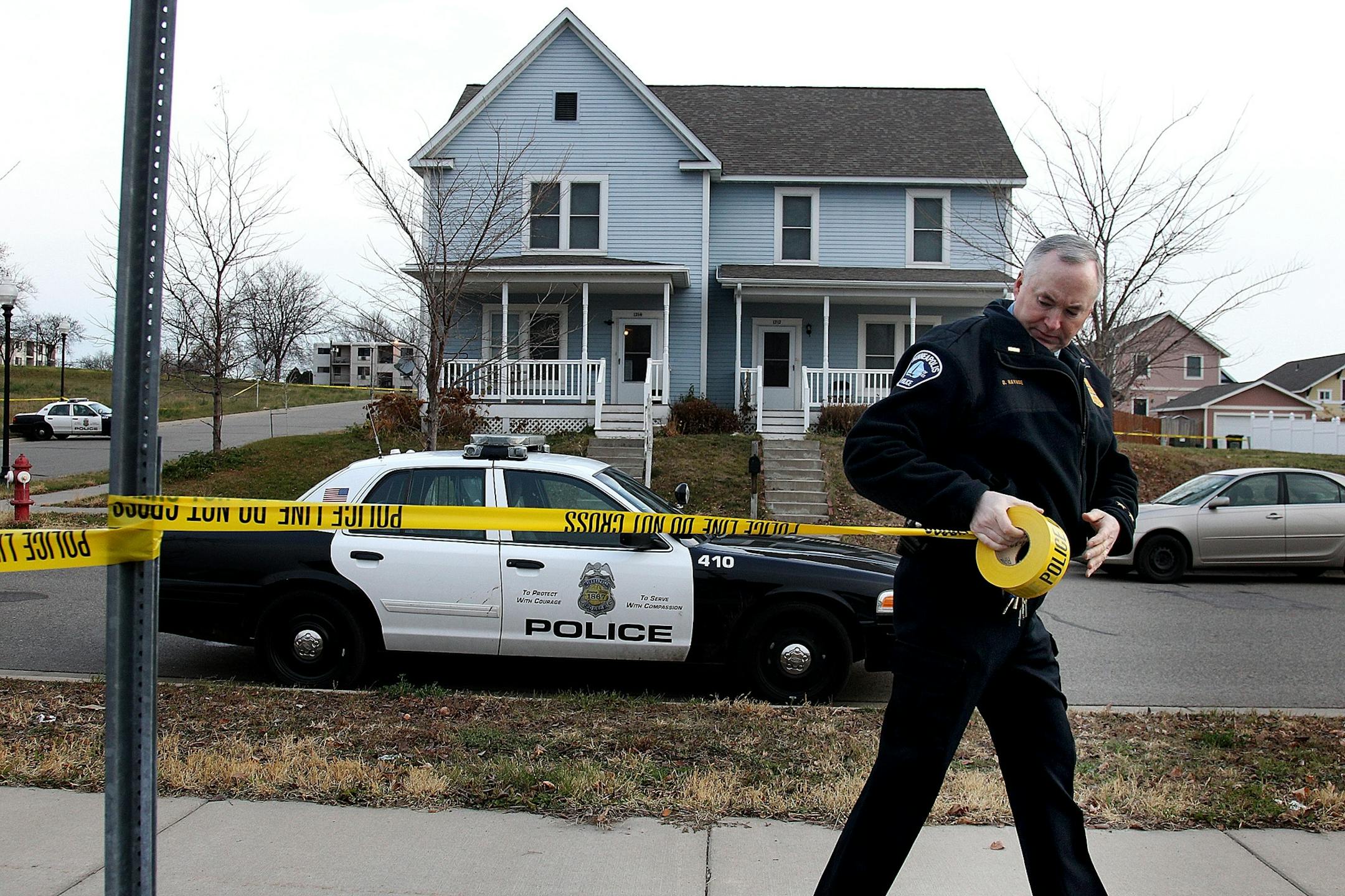 Police secured the scene in front of a home where two people were found dead early Monday, October 29, 2012, at the 1200 block of 10th Avenue North in Minneapolis, MN. [ELIZABETH FLORES � eflores@startribune.com