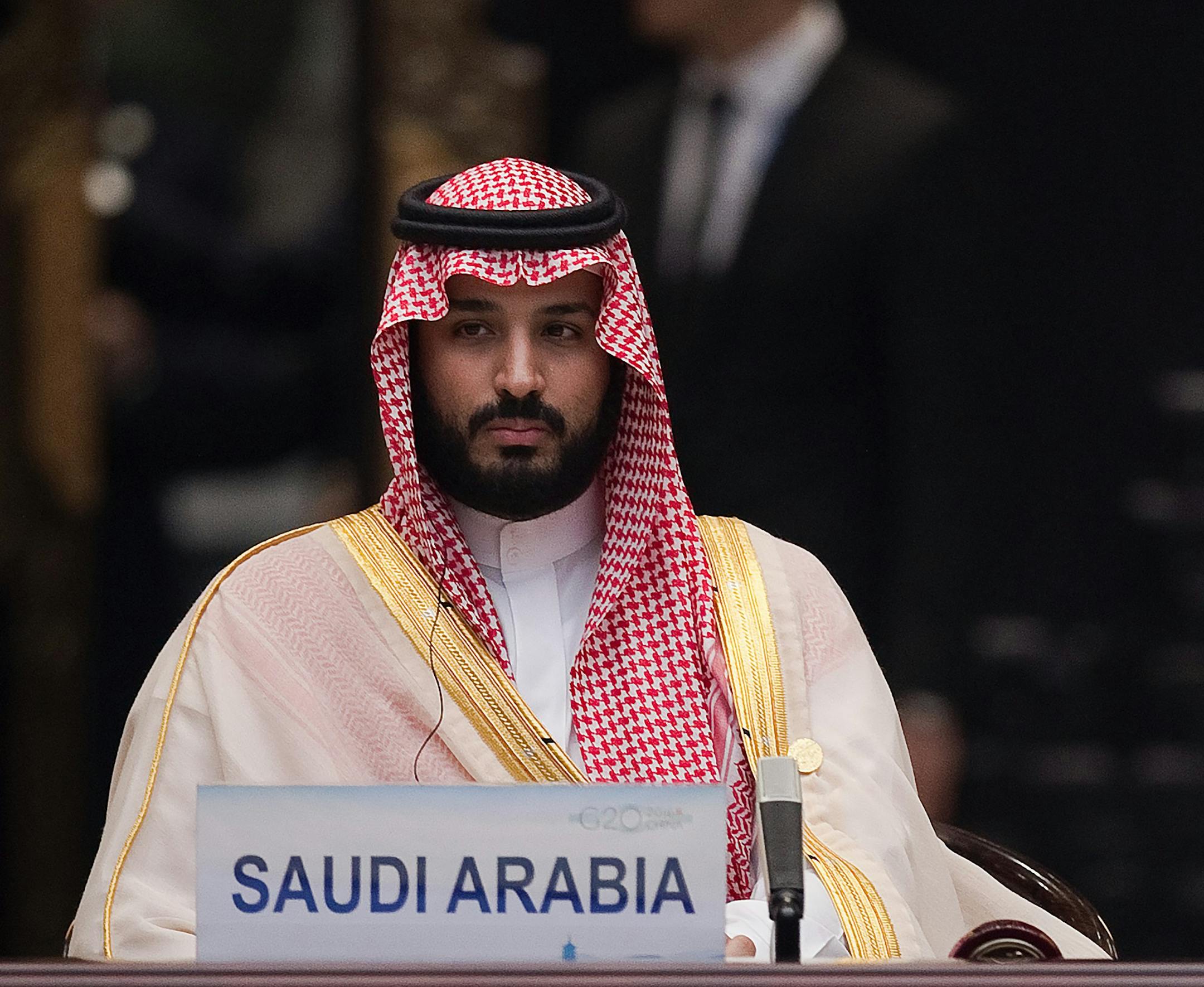 Saudi Arabia's Deputy Crown Prince and Minister of Defense Muhammad bin Salman listens to Chinese President Xi Jinping speak during the opening ceremony of the G-20 Leaders Summit in Hangzhou, China, Sunday, Sept. 4, 2016. (Nicolas Asfouri/Pool Photo via AP) ORG XMIT: BKCD155