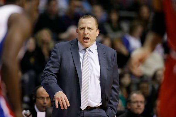Tom Thibodeau watches from the sidelines during the second quarter of an NBA game against the Detroit Pistons at the Palace in Auburn Hills, Mich. in 