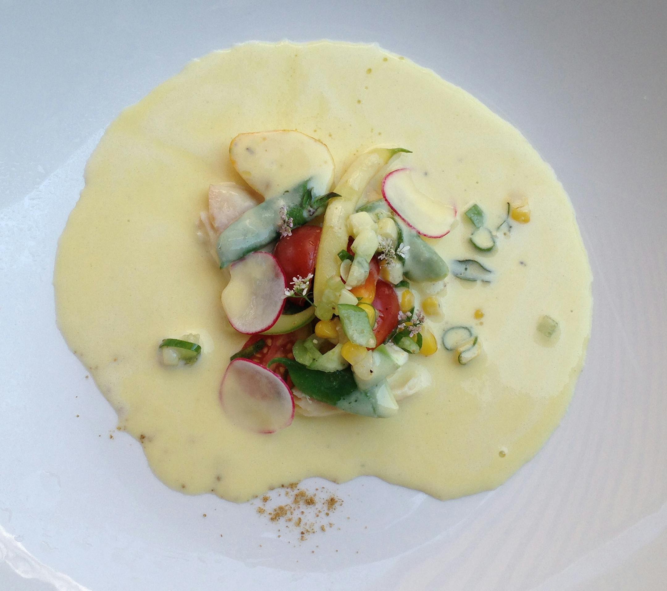 Lee Svitak Dean, Star Tribune The winning soup. Joe Rolle of Il Foro won the title of Master of the Market for his version of corn soup that included a fresh vegetable medley of green beans, marinated tomatoes, jalapeno pesto and tomatillos, along with an unexpected ingredient of smoked trout.