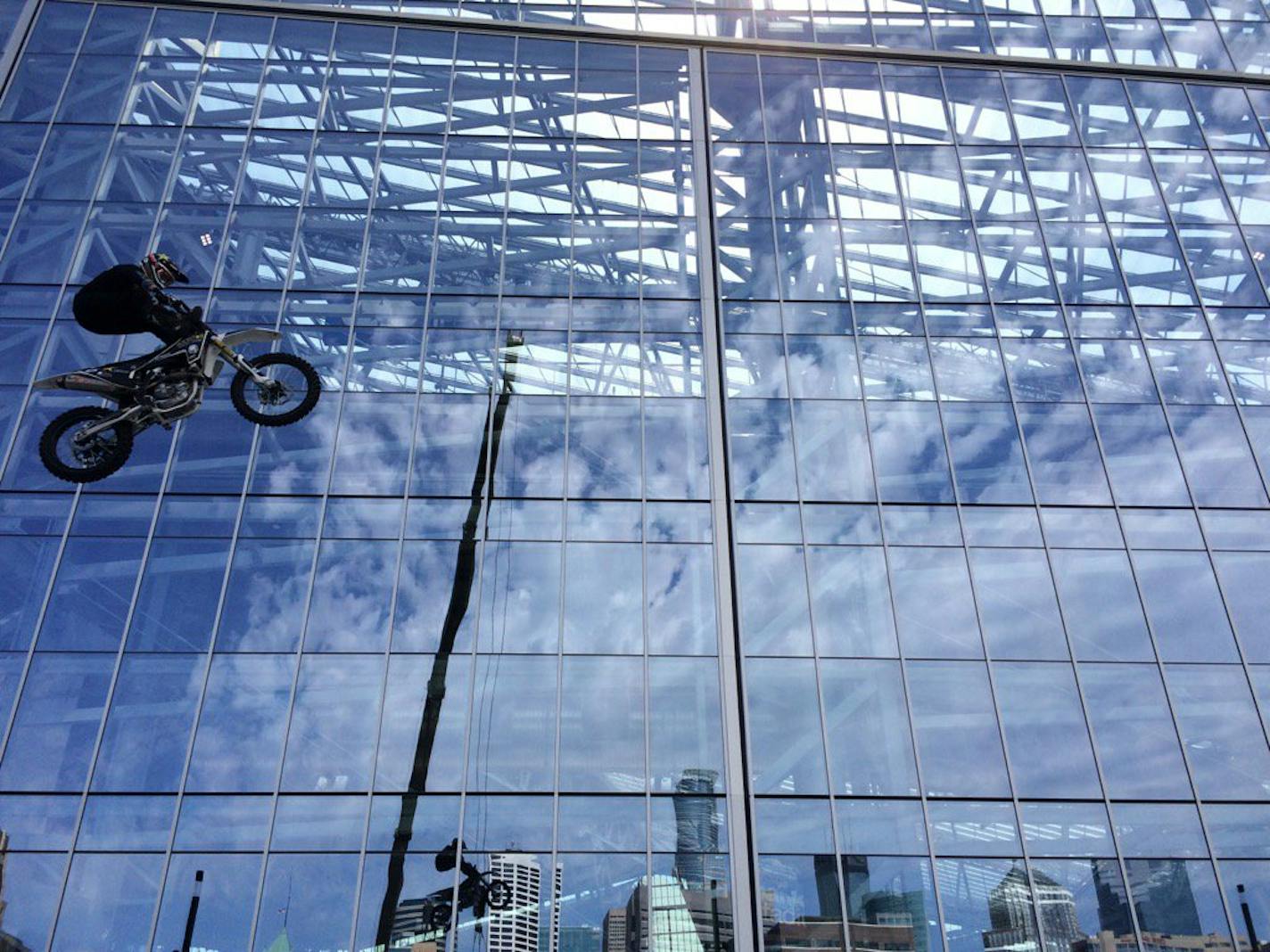 Motorbikes performed stunts outside U.S. Bank Stadium Wednesday as officials announced Minneapolis will host the summer X Games in 2017 and 2018.