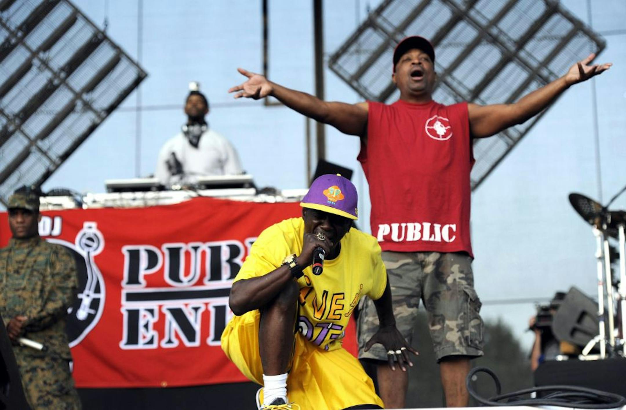 Public Enemy, with Flavor Flav, front, and Chuck D, is on the ballot for the Rock and Roll Hall of Fame.