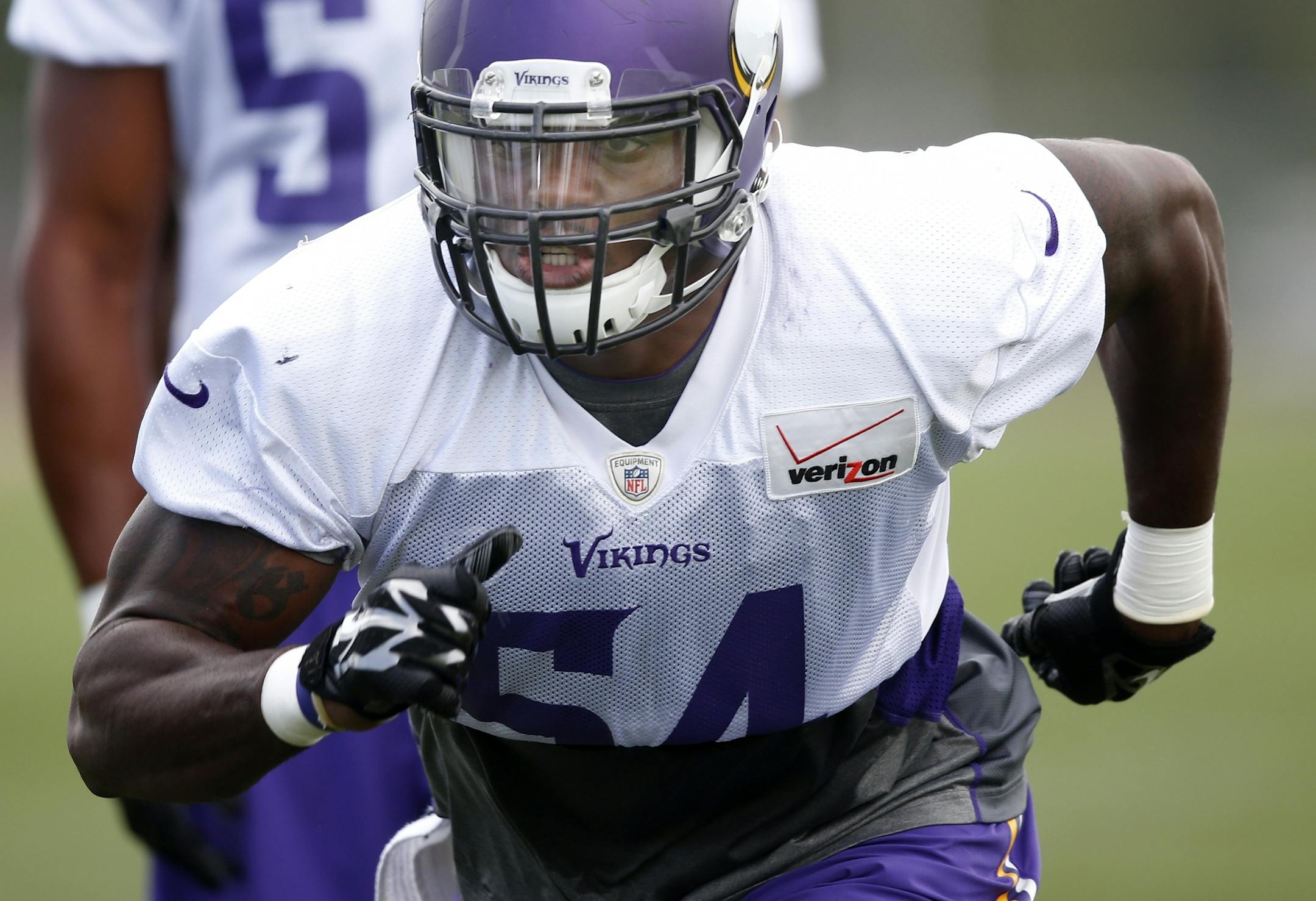Minnesota Vikings linebacker Jasper Brinkley (54) during practice on Thursday.