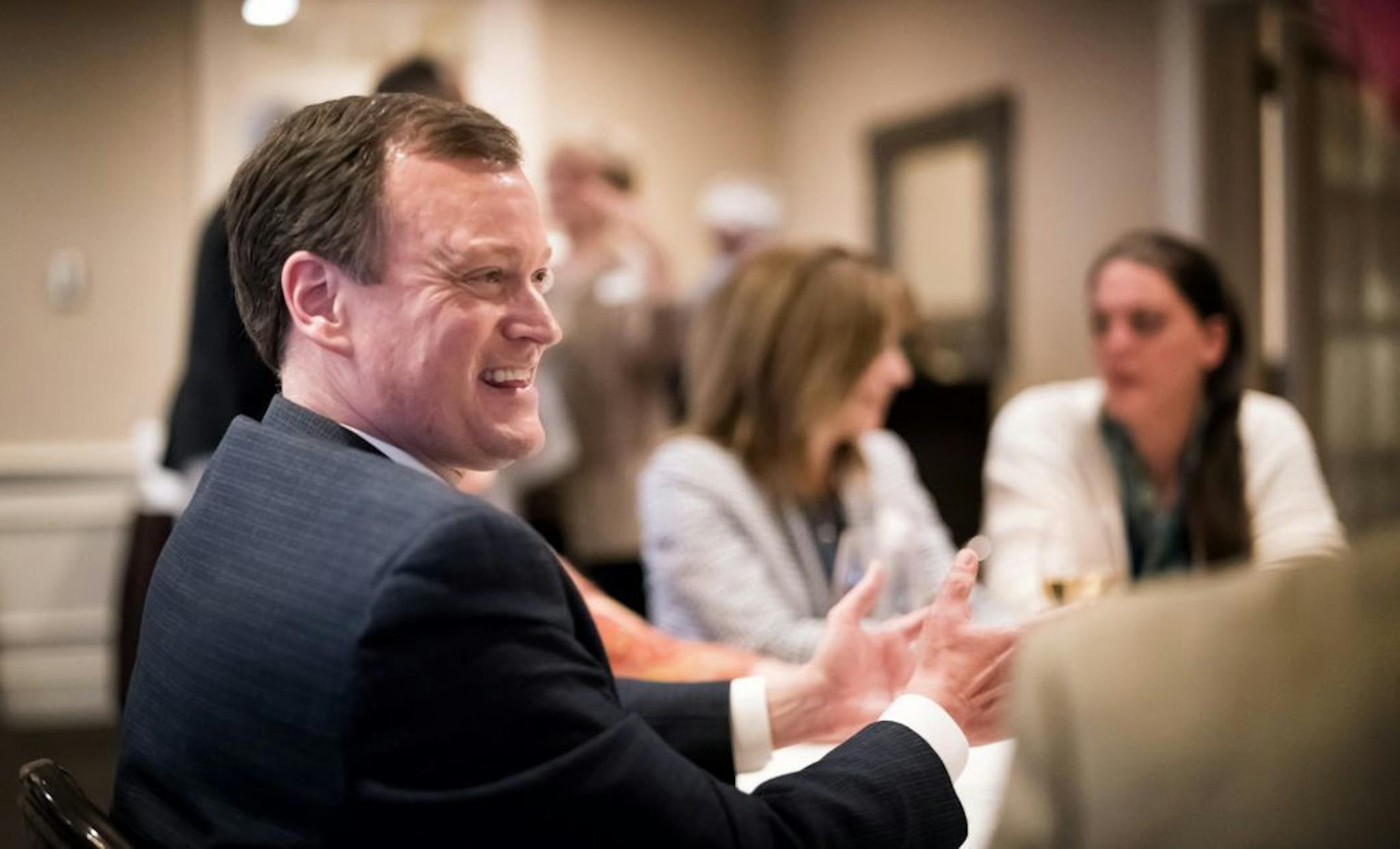 GOP gubernatorial candidate Jeff Johnson went from table to table in a "speed dating" style event talking with delegates and voters at the Edina Country Club in Minnesota's third congressional district. Tim Pawlenty, Mary Giuliani Stephens and Phillip Parrish also participated.