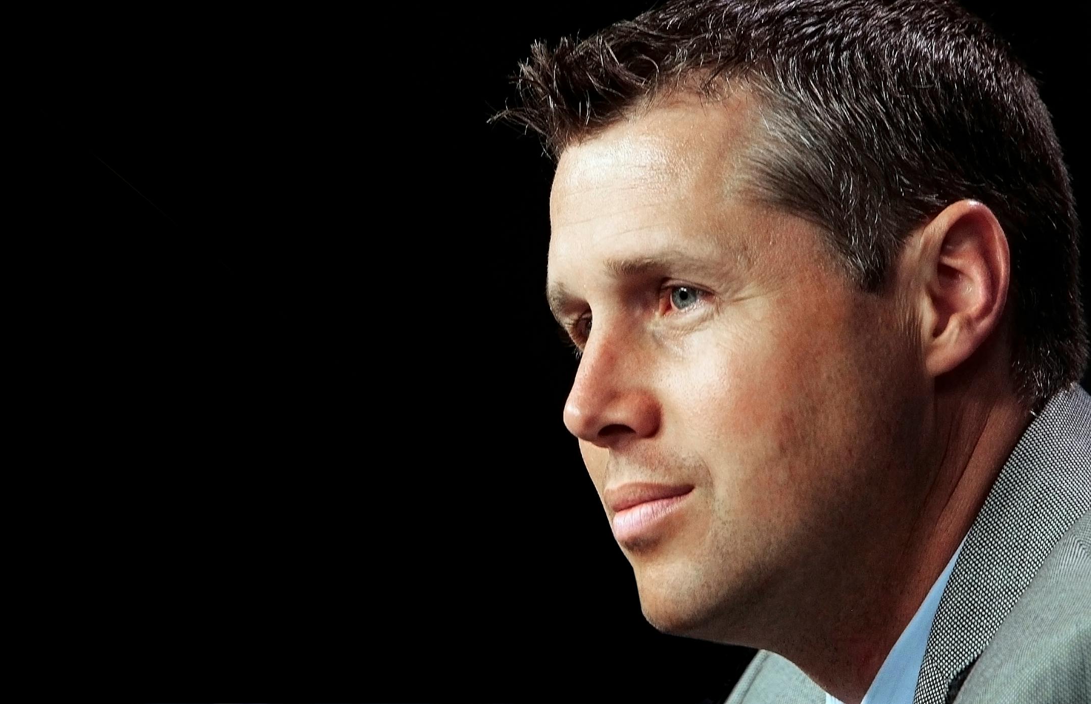 Memphis Grizzlies' new head coach David Joerger, right, and CEO Jason Levien, listen during an introductory NBA basketball news conference Thursday, June 27, 2013, in Memphis, Tenn. Joerger, 39, was a successful head coach in the minor leagues and was the lead assistant under former Grizzlies coach Lionel Hollins the last two seasons. He has been with the team six seasons. (AP Photo/The Commercial Appeal, Jim Weber) ORG XMIT: TNMEM501