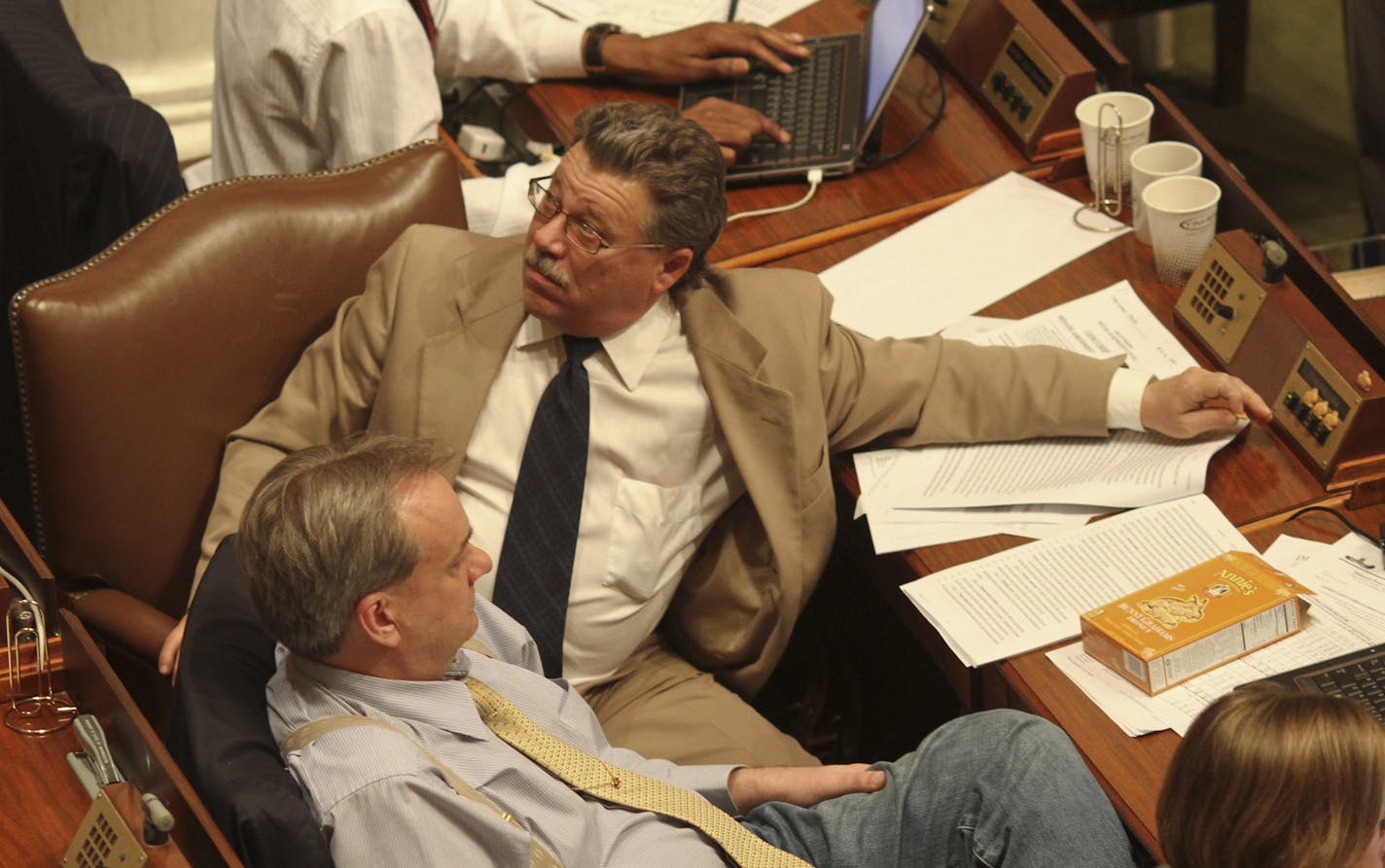 Rep. Tom Rukavina (DFL) looked up at the voting board as members voted to not allow the bill to come to a vote on the floor during the debate on the stadium bill at the State Capitol in St. Paul, Min., early Thursday, May 10, 2012. ] (KYNDELL HARKNESS/STAR TRIBUNE) kyndell.harkness@startribune.com