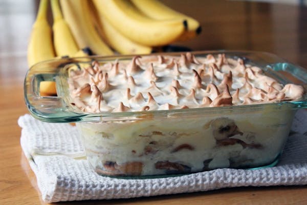 Mountains of toasted meringue peaks make for a striking final presentation of Old-Fashioned Banana Pudding.