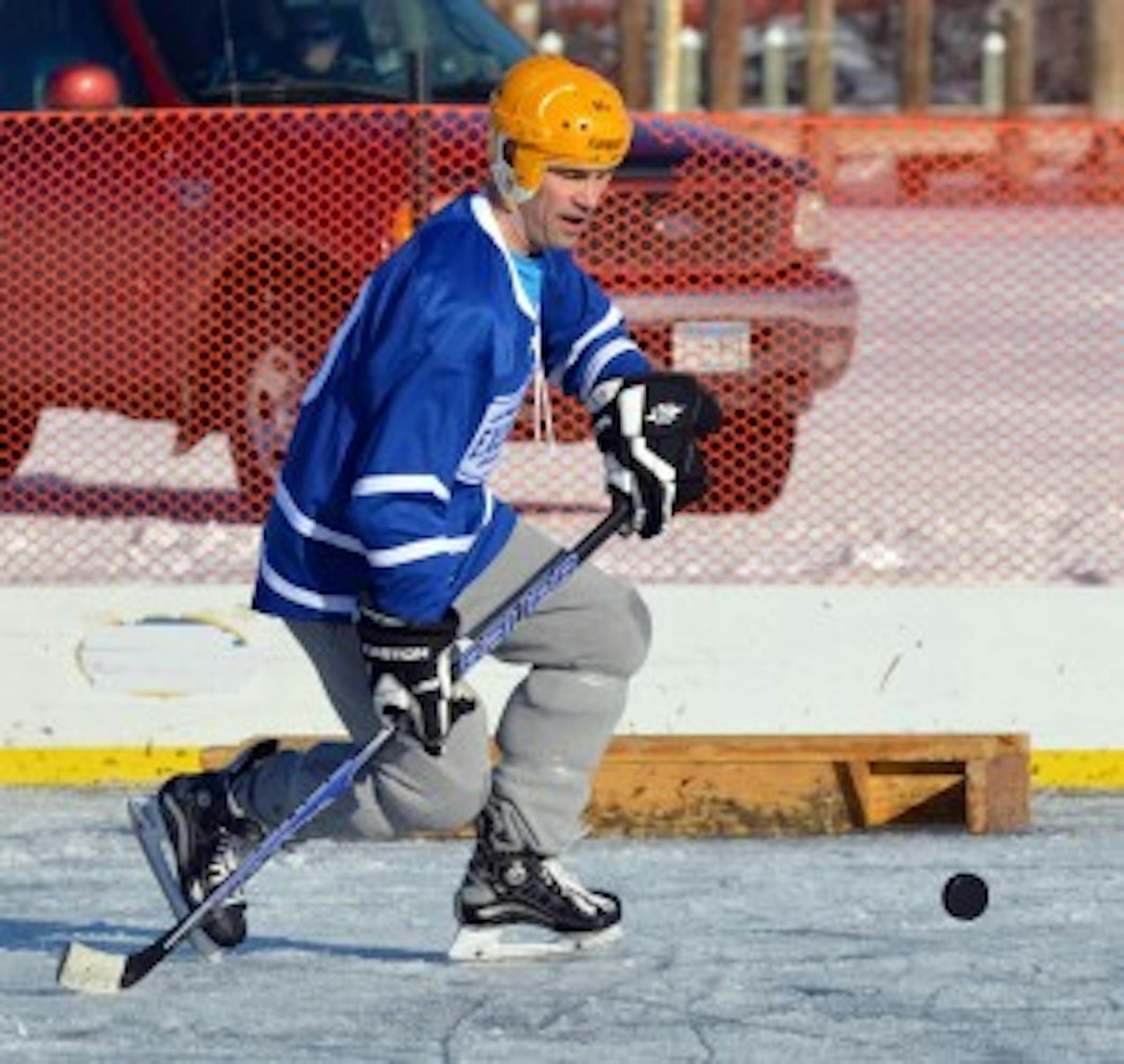 Greg Riebe, competing in the North American Pond Hockey Championships less than an hour before he collapsed and died Friday.