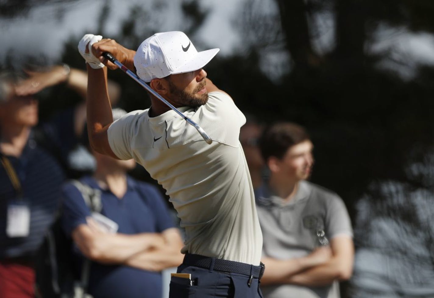 Erik Van Rooyen of South Africa plays off the 14th tee during the first round of the British Open Golf Championship in Carnoustie, Scotland, Thursday July 19, 2018.