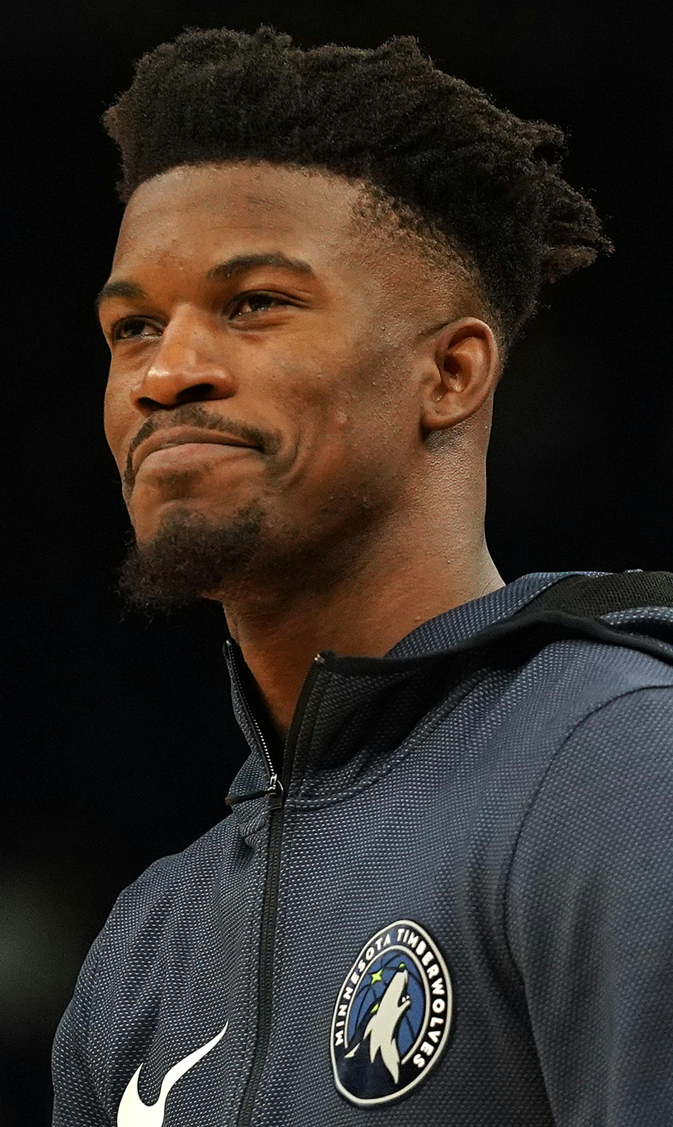 Minnesota Timberwolves guard Jimmy Butler (23) warmed up with his teammates prior to the start of the game. ] ANTHONY SOUFFLE ï anthony.souffle@startribune.com The Minnesota Timberwolves played the Cleveland Cavaliers in their NBA season home opener Friday, Oct. 19, 2018 at the Target Center in Minneapolis.