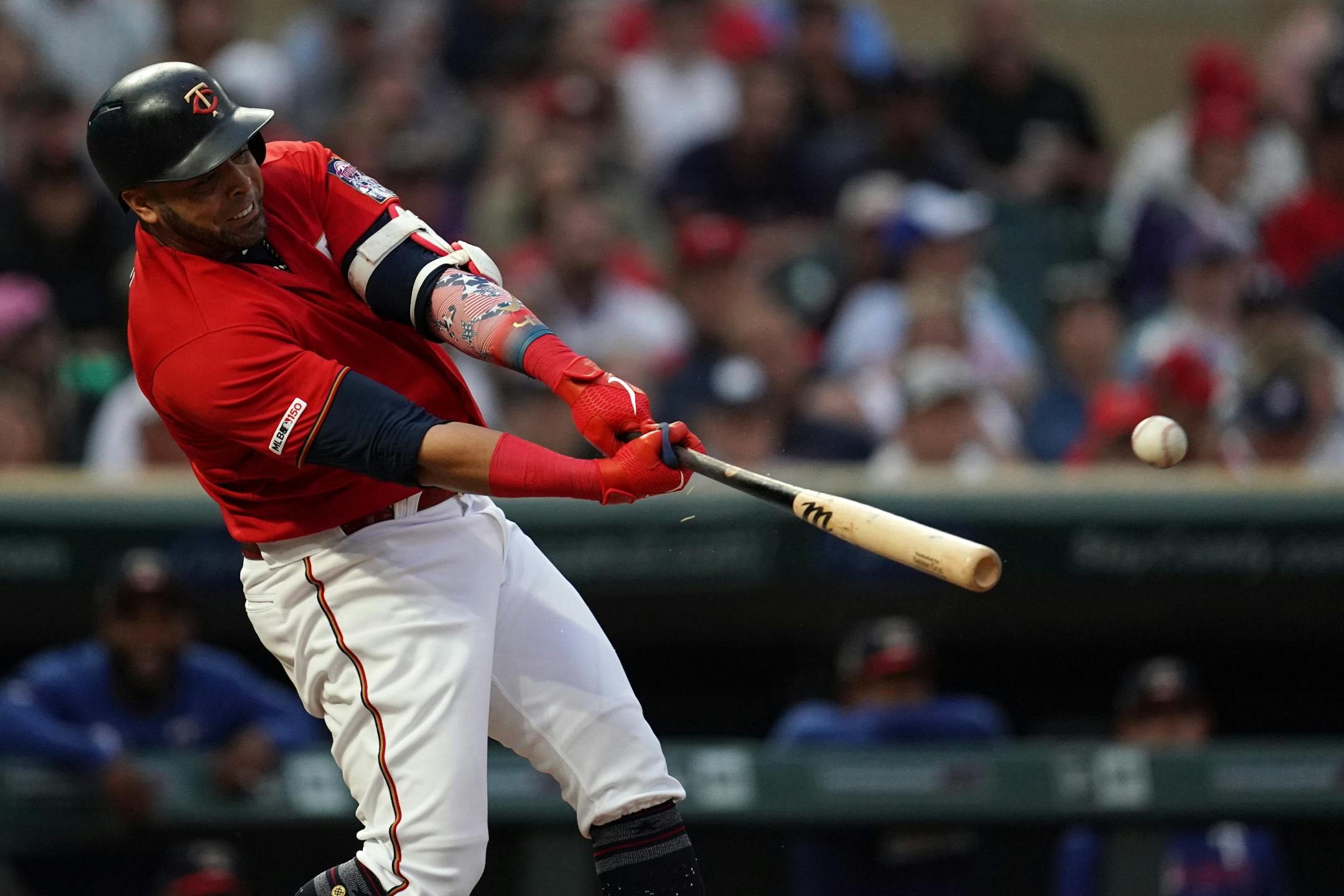 Minnesota Twins designated hitter Nelson Cruz (23) hit a foul ball in the first inning.