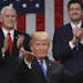 FILE - In this Jan. 30, 2018, file photo, President Donald Trump gestures as delivers his first State of the Union address in the House chamber of the