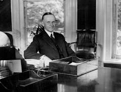 September 5, 1923: President Calvin Coolidge sat at his desk about a year after his appearance at the Minnesota State Fair.