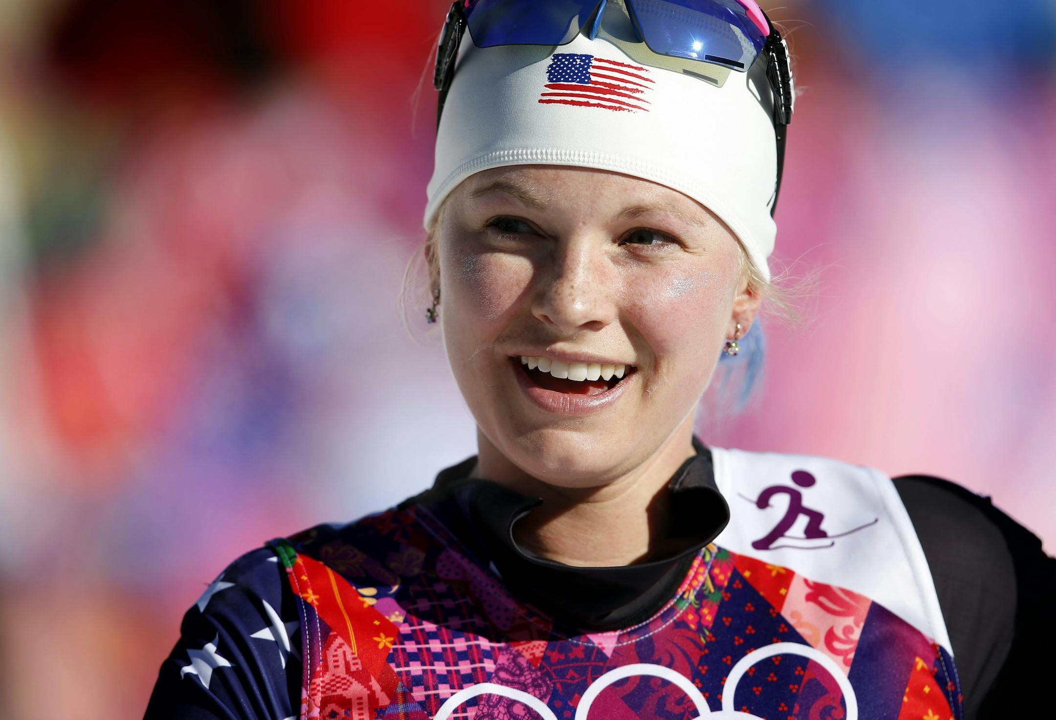 Jessie Diggins (Afton, Minn.) used a strong performance in the free portion of the women's skiathlon event to finish eighth in competition at the Laura Cross-Country Ski and Biathlon Center Saturday afternoon. Diggins found herself in 27th place after covering the classic portion of the course in 20:01.7, but improved to a 19:29.5 in the free portion for a final time of 1:31.9, 1:20.7 off the podium pace. The gold medal went to Marit Bjoergen of Norway in 38:33.6, while Sweden's Charlotte Kalla