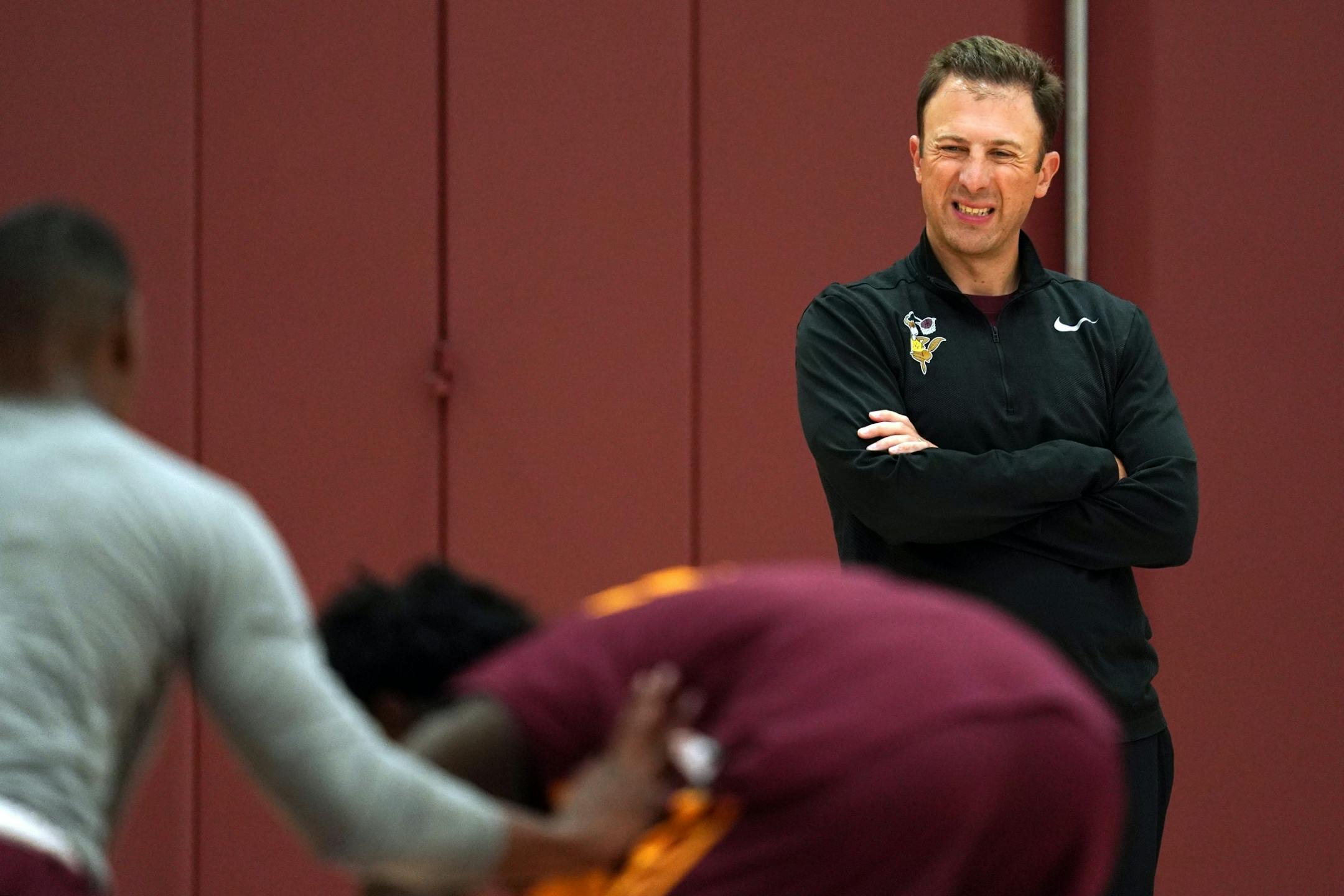 Gophers men's basketball coach Richard Pitino watched his players during Thursday's practice.