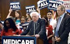 Democratic presidential candidate Sen. Bernie Sanders introduces the Medicare for All Act of 2019 on Capitol Hill on April 10, 2019, in Washington, D.