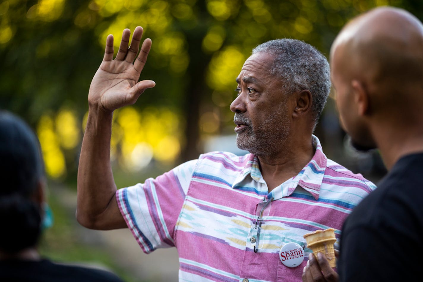 Don Samuels speaks about his experiences from living in the neighborhood for 24 years during an ice cream social in the Jordan neighborhood on Thursday, August 12, 2021, in Minneapolis. The neighborhood, like others in Minneapolis, has seen a surge in gunfire reports. Samuels has been an activist in the neighborhood for much of his life and has also run for city council and mayor. ] ANTRANIK TAVITIAN • anto.tavitian@startribune.com