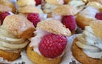 Raspberry and praline mini choux from B'beri Desserts.