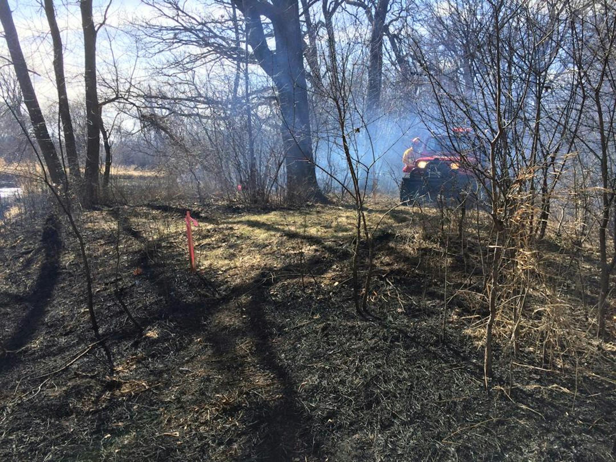 Crews were on the scene Thursday afternoon of a grass fire on the southern border of the fire department that serves Spring Lake Park, Blaine and Mounds View. The fire spread quickly because of the heavy winds.
