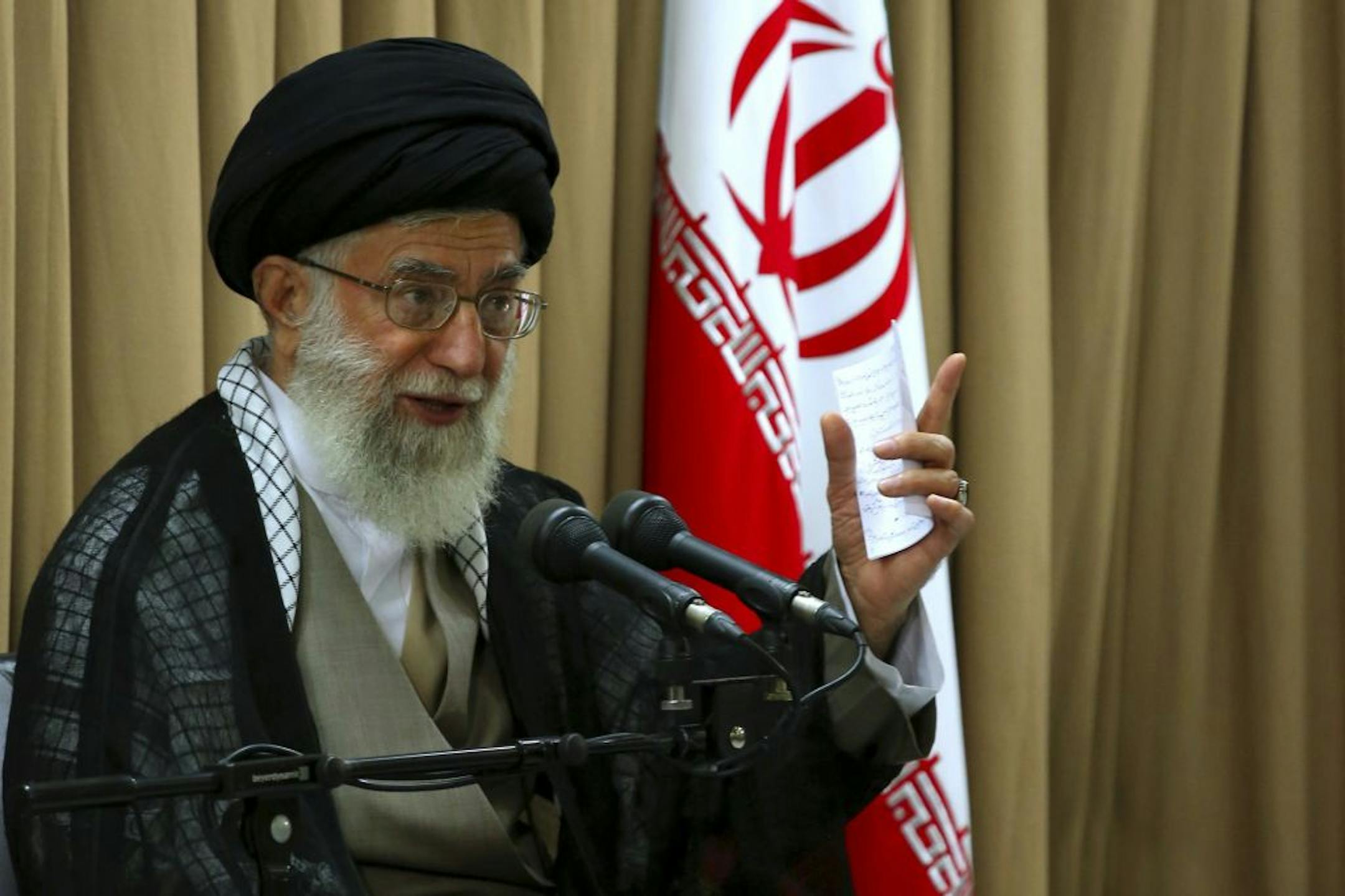 In this photo released by an official website of the Iranian supreme leader's office, supreme leader Ayatollah Ali Khamenei delivers his speech in a meeting with top government officials, in Tehran, Iran, Sunday, July 21, 2013. Iran�s top leader says he has not prohibited talks with the U.S. but urged caution with any possible dialogue with Washington. Ayatollah Ali Khamenei didn�t close the door to one-on-one talks with the U.S. but described the American government as untrustworthy.