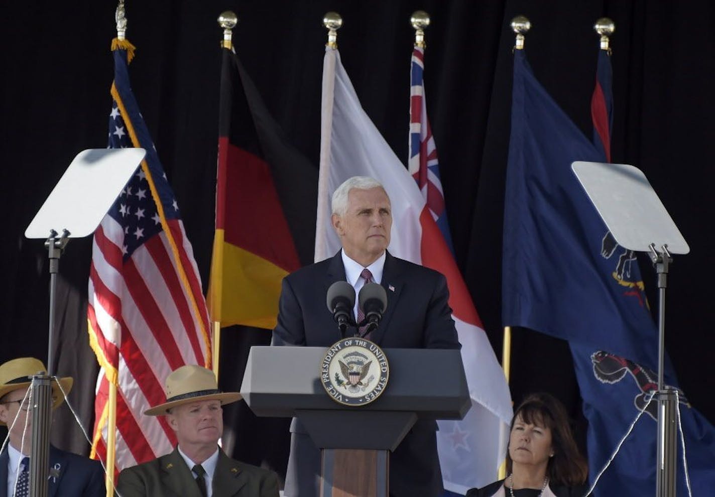 Vice President Mike Pence speaks during the service of remembrance tribute to the passengers and crew of United Flight 93 at the Flight 93 National Memorial in Shanksville, Pa., Monday, Sept. 11, 2017.