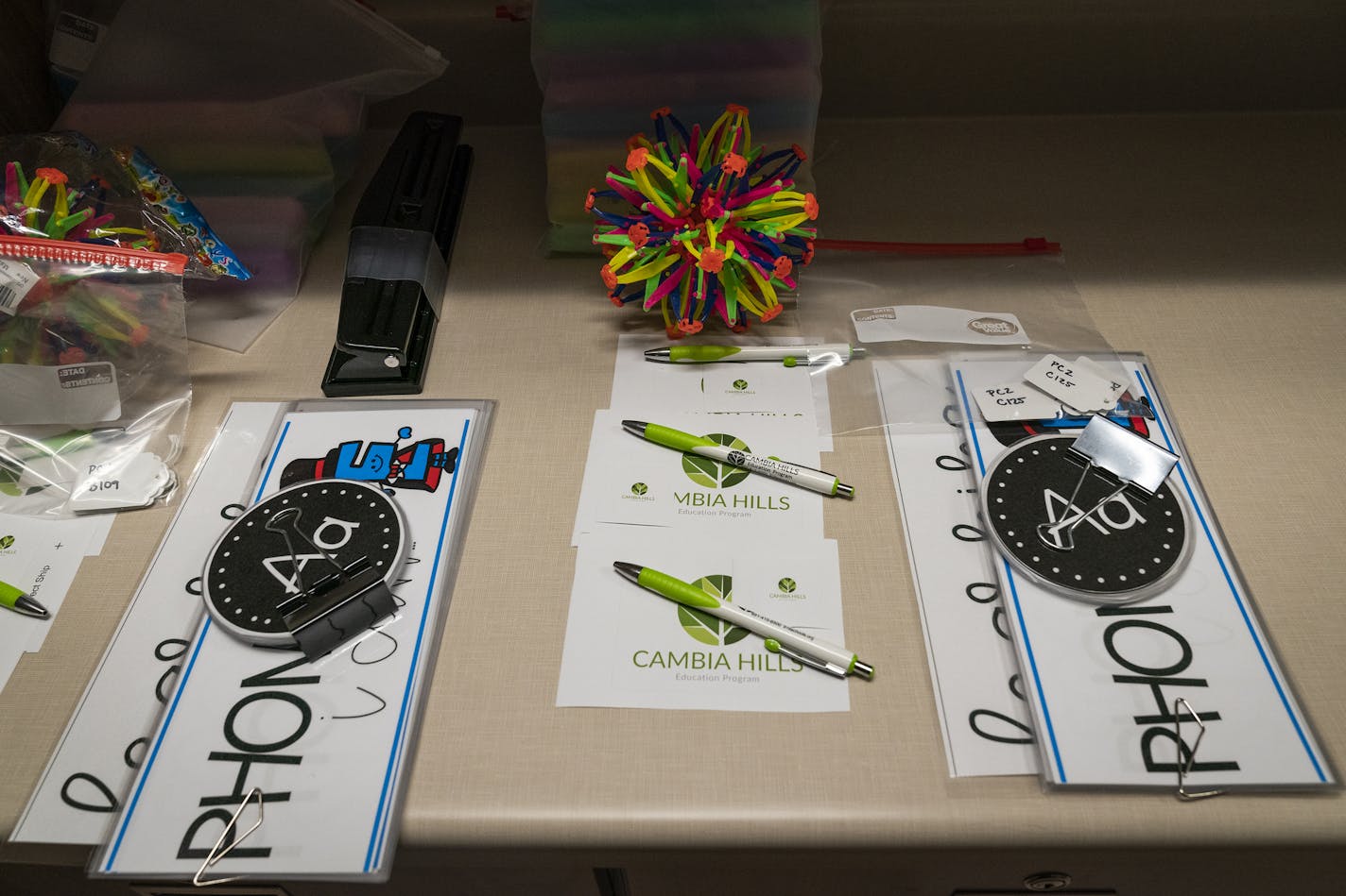 Materials for students were prepared in one of Cambia Hills' classrooms.