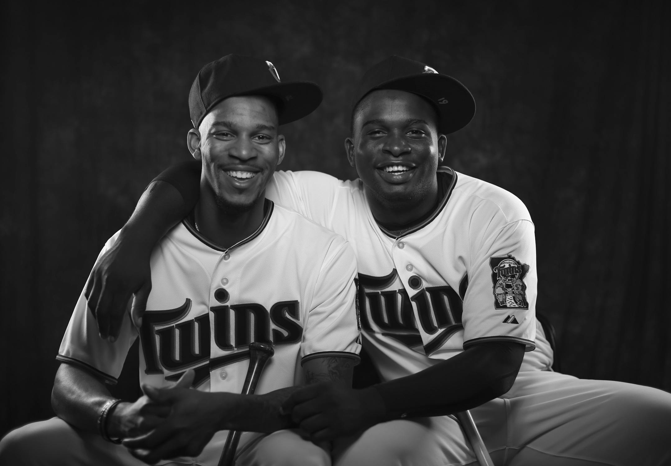 Twins outfielder Byron Buxton, left, and third baseman Miguel Sano in a portrait on media day at training camp in Fort Myers. ] JEFF WHEELER ï jeff.wheeler@startribune.com The Twins spring training media day was held before practice Tuesday morning, March 3, 2015 at Hammond Stadium in Fort Myers, FL. ORG XMIT: MIN1503102246342290