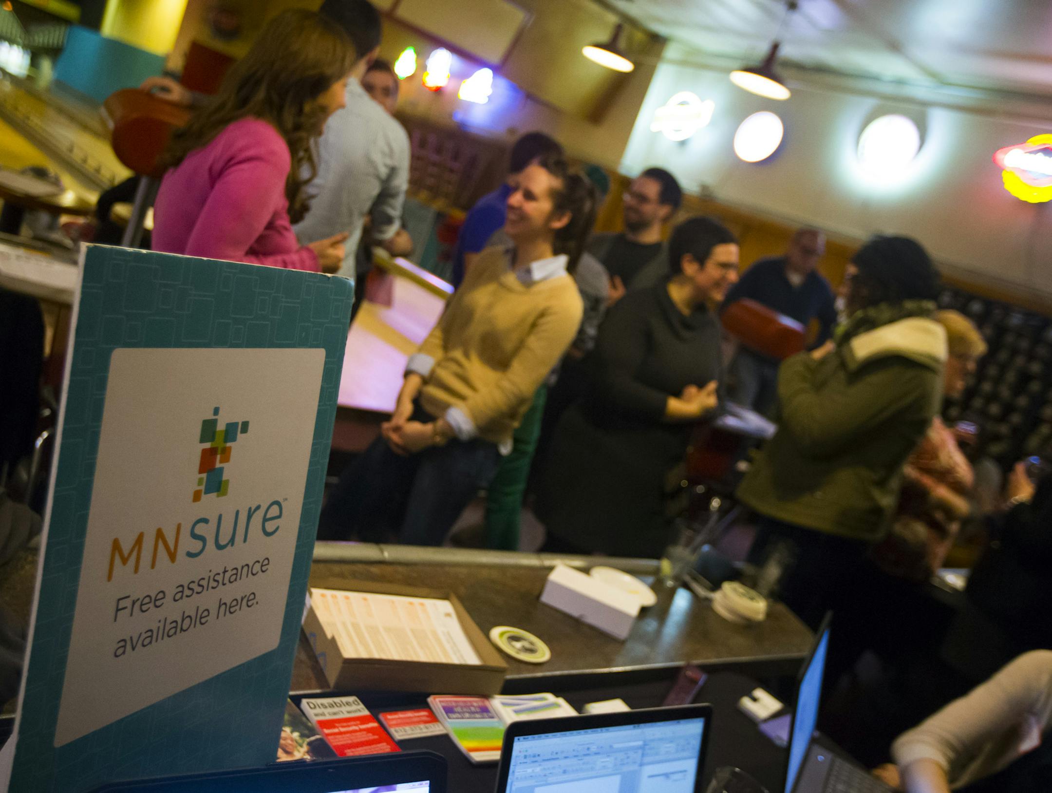 A MNsure event dubbed "Bowling for Health Insurance" at the Bryant Lake Bowl in Minneapolis, Minn. on Tuesday, February 3, 2015. This was an outreach strategy, originally geared to the GLBT community, to get people into coverage by the Feb. 15 close of open enrollment through the MNsure health insurance exchange. ] RENEE JONES SCHNEIDER &#x2022; reneejones@startribune.com
