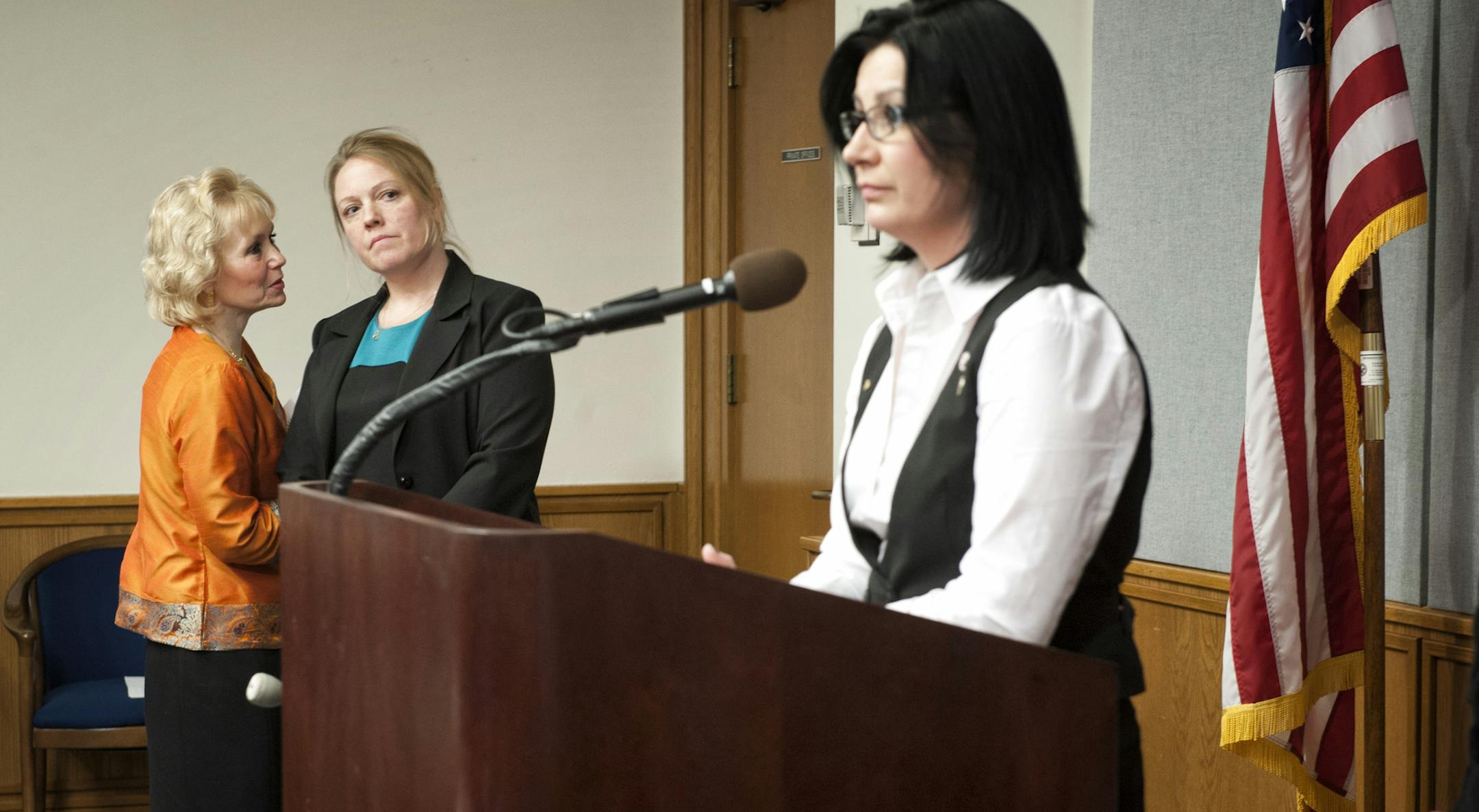 Jennifer Munt, director of public policy for AFSCME and Lisa Thompson, president of local 3400 CCPT reacted as Rep. Mary Franson, used the phrase "money laundering" to describe sending taxpayer money to at-home daycares, back to unions, which typically support Democrats. Munt and Thompson spoke earlier at a press conference to support the Child Care Collective Bargaining Act, introduced today. Monday, February 25, 2013, ] GLEN STUBBE * gstubbe@startribune.com