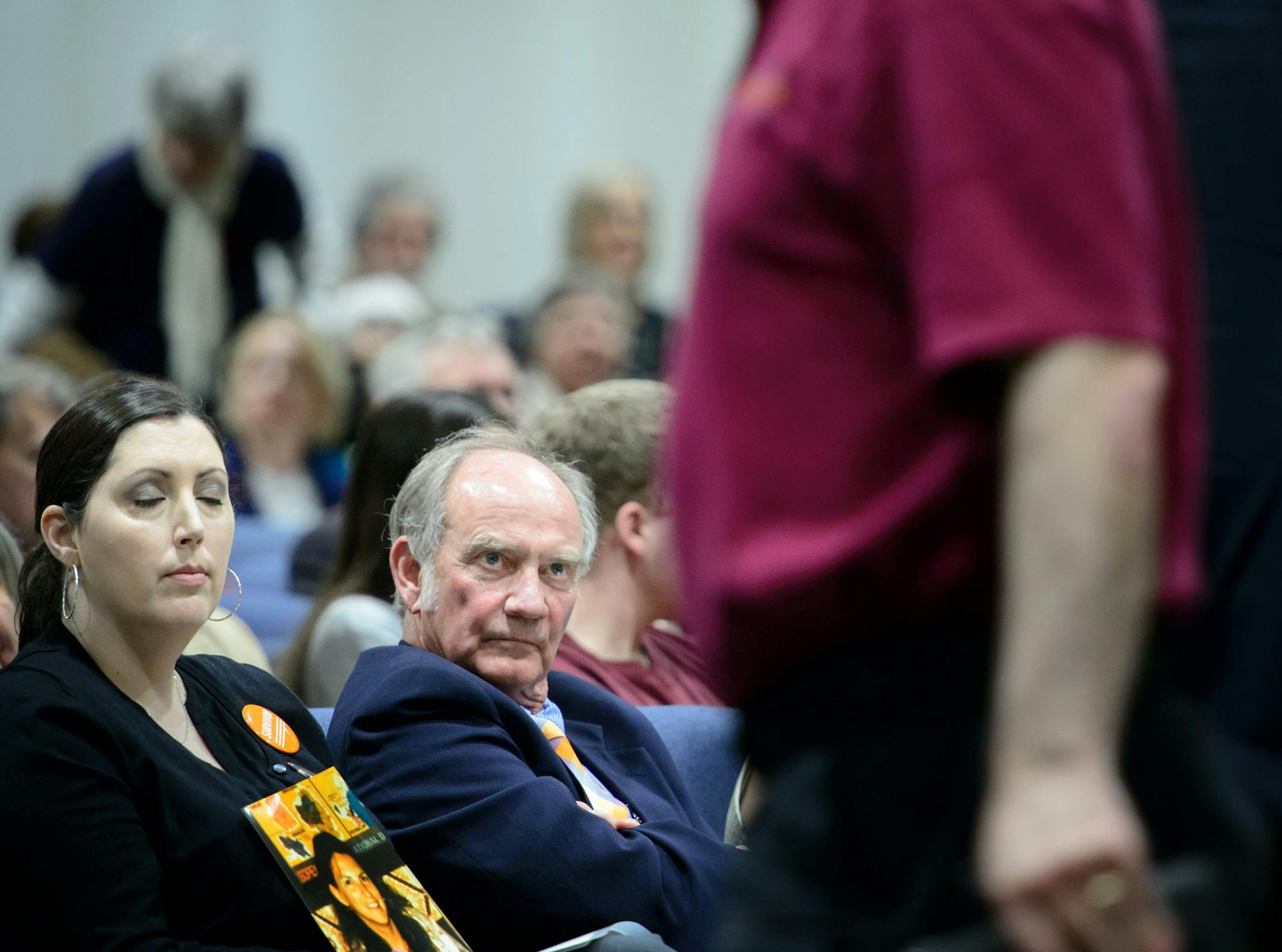 Bob Mokos, who lost his sister to gun violence watched as gun owners advocate Andrew Rothman finished his testimony. ] GLEN STUBBE * gstubbe@startribune.com Tuesday, April 26, 2016 Gun violence survivors, gun owners, law enforcement, faith leaders to join hundreds of volunteers with the Minnesota chapter of Moms Demand Action at Lobby Day Rally in support of background checks on gun sales. The volunteer activist we’ll focus on for tomorrow’s story is a man named Bob Mokos from Burn