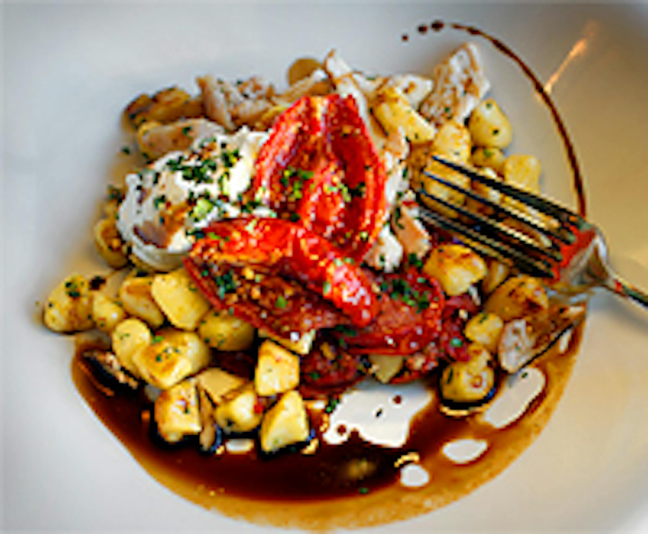 The potato gnocchi pairs beautifully with smoked chicken and sun-dried tomatoes