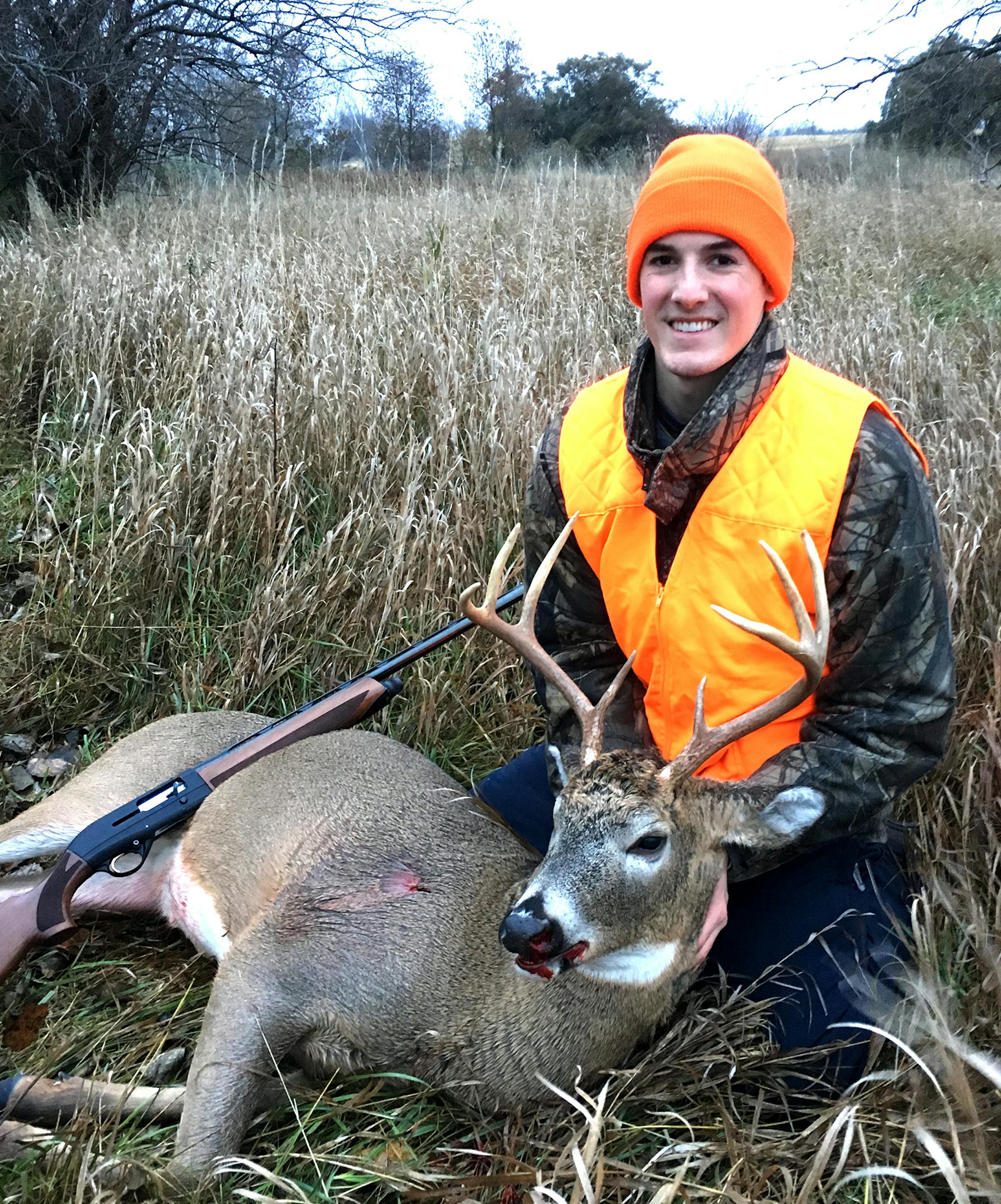 Ryan Heuer, hunting on family land near Fairmont, shot this 8-pointer one hour after sunrise on Sunday, Nov. 5. The buck had been chasing a doe and Ryan grunted to lure him to within 80 yards of his stand.