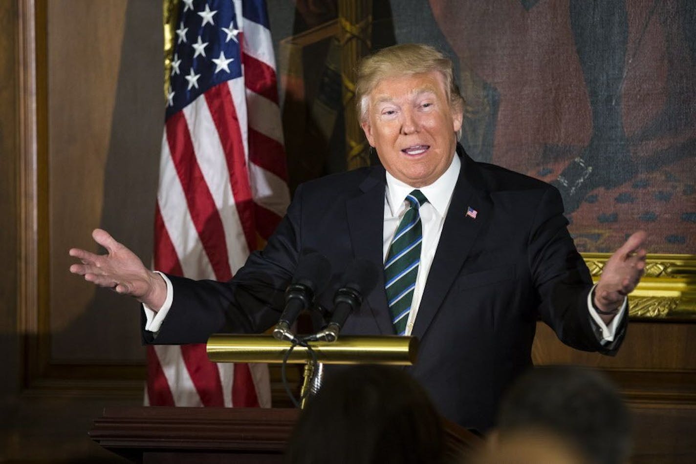 President Donald Trump speaks during the annual Friends of Ireland luncheon at the U.S. Capitol, in Washington, March 16, 2017.