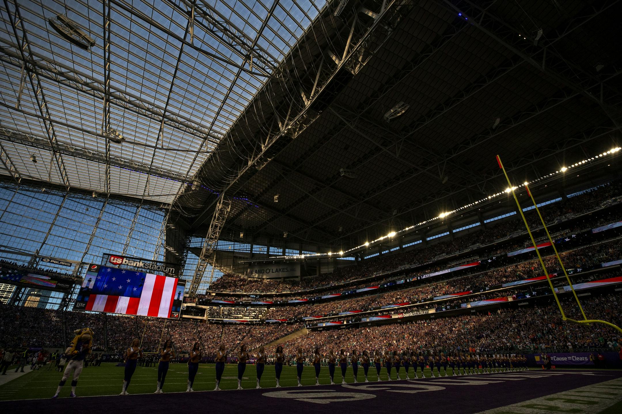The National Anthem before the start of Sunday's game at US Bank Stadium between the Minnesota Vikings and Miami Dolphins.