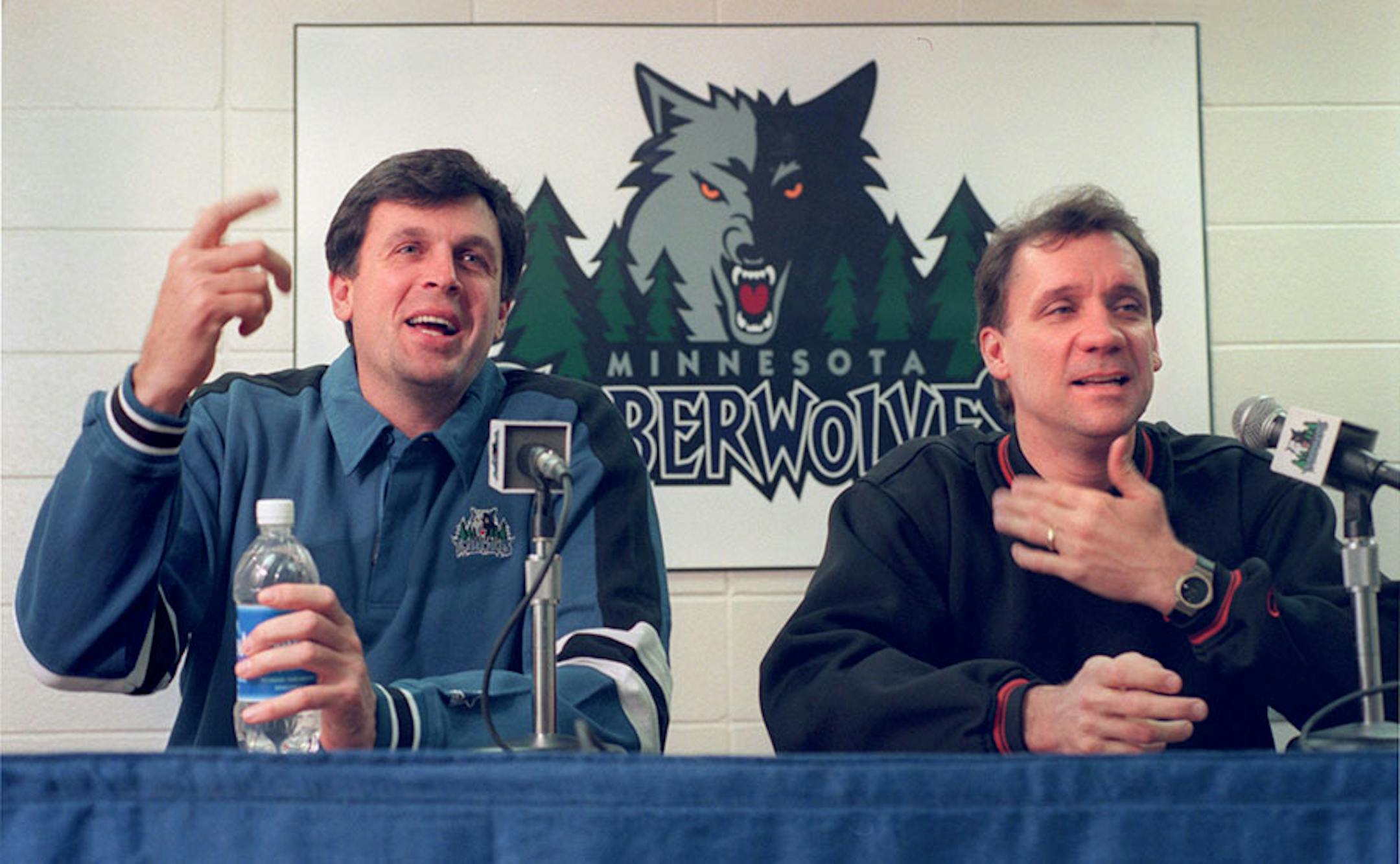 Coach Flip Saunders and Gen. Mgr. Kevin McHale hold a press conference about the new collective bargaining agreement, which sets the stage for the 1998-99 season.