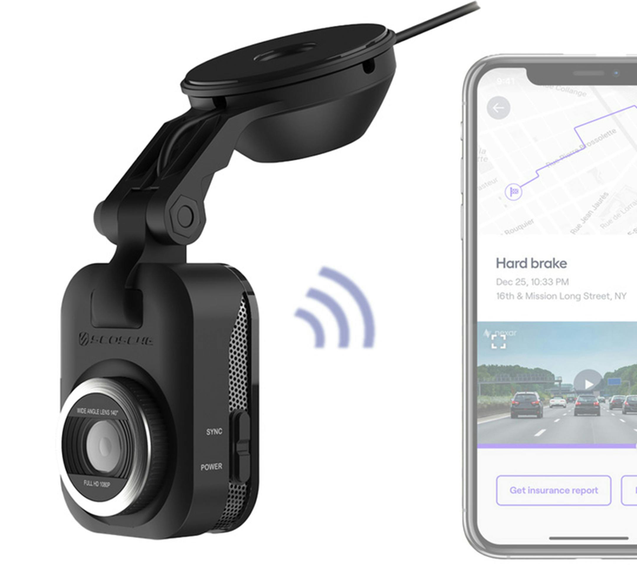 The Scosche NEXS1 is a front-facing dashcam.