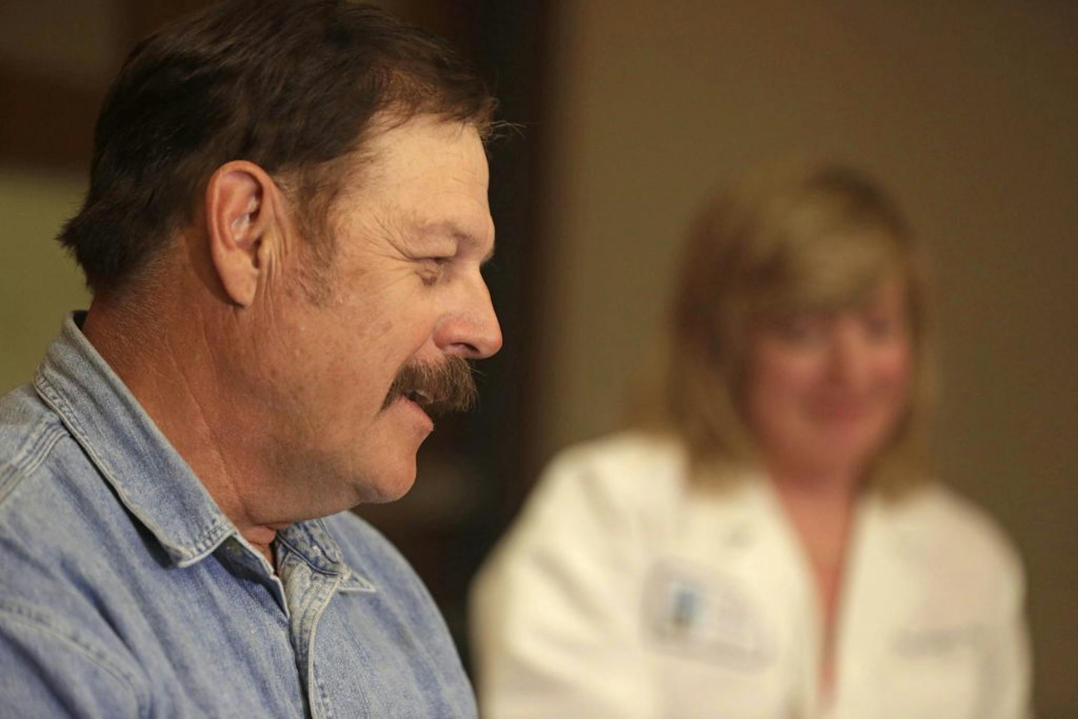 Don Ruel, the grandfather of six year-old Nathan Woessner, speaks during a news conference,accompanied by Dr. Tracy Koogler, medical director of pediatric intensive care at the University of Chicago Medical Center Monday, July 15, 2013, in Chicago.