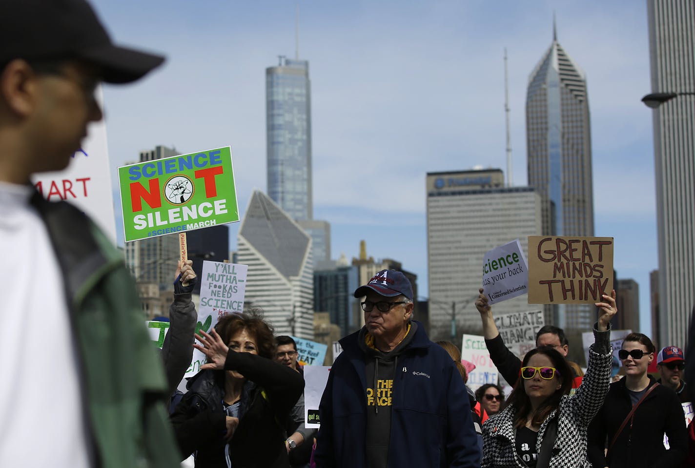 Demonstrators attend the March for Science in Chicago, April 22, 2017. Thousands of scientists and science advocates demonstrated in Washington and in smaller events around the world to support, defend and celebrate the scientific enterprise. (Joshua Lott/The New York Times)