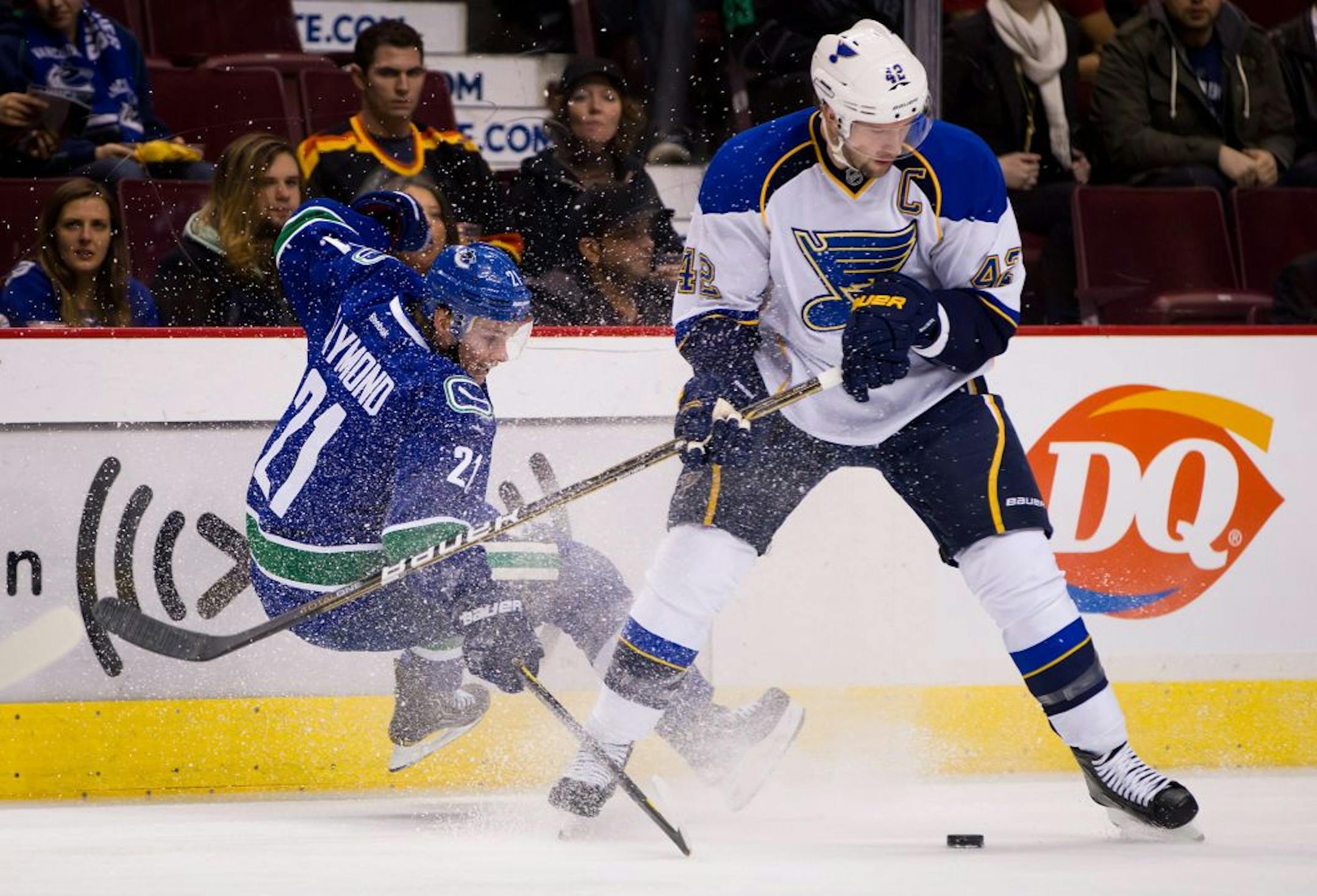 Blues captain David Backes (right), who starred at Minnesota State Mankato, is a candidate for the Selke Trophy, awarded to the NHL's best defensive forward.