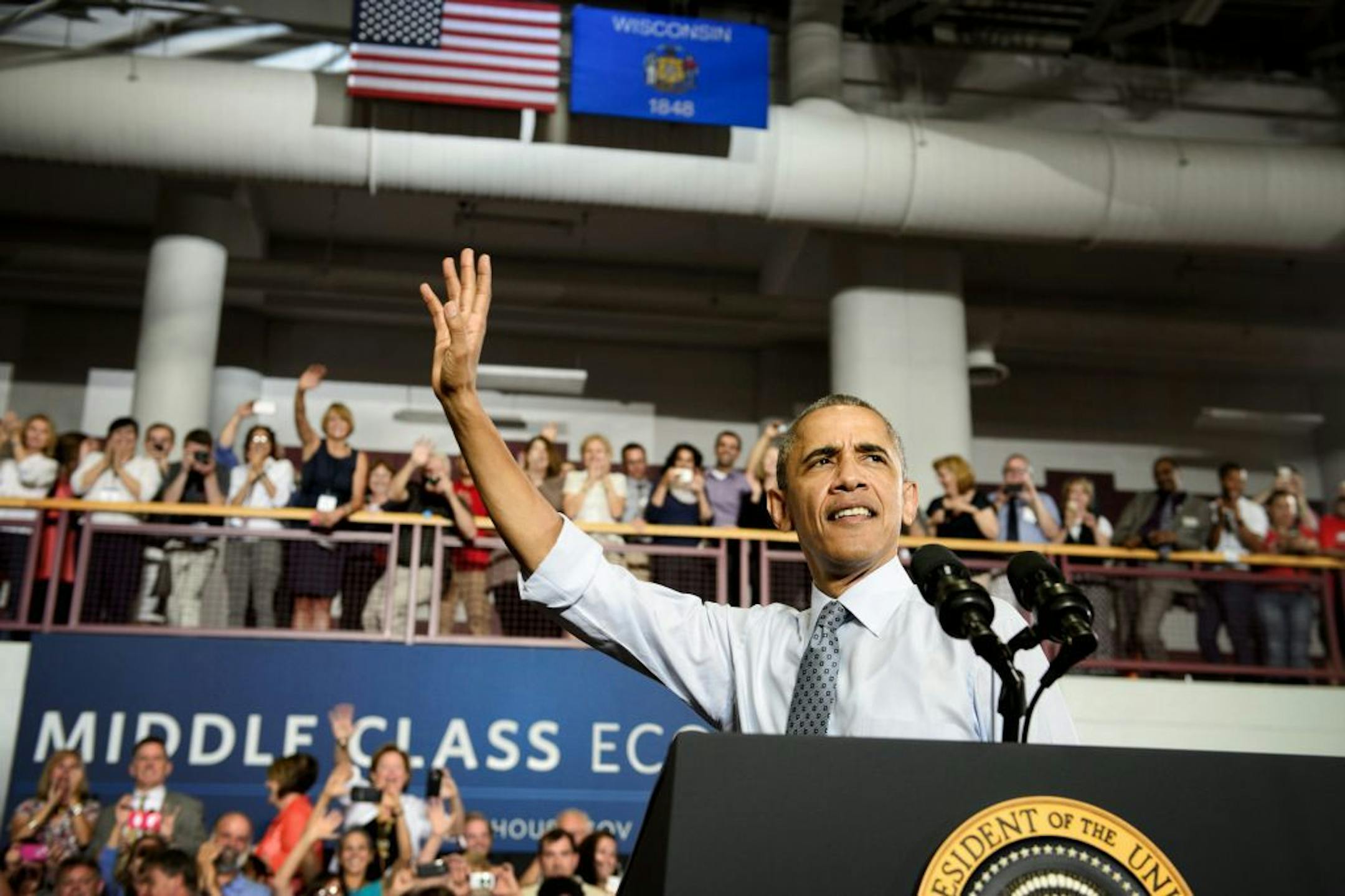 President Obama took the stage and greeted folks in LaCrosse.