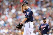 Twins starting pitcher Ricky Nolasco left the game in the second inning at Target Field Sunday May 31, 2015 in Minneapolis, MN.