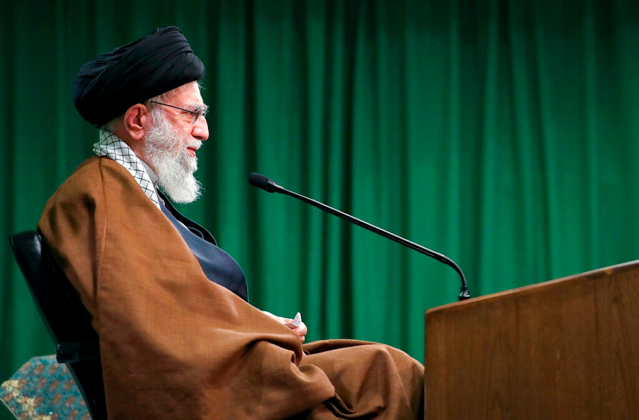 Supreme Leader Ayatollah Ali Khamenei addresses the nation in a televised speech marking the birthday of Islam's Prophet Muhammad, in Tehran, Iran, Tuesday, Nov. 3, 2020.