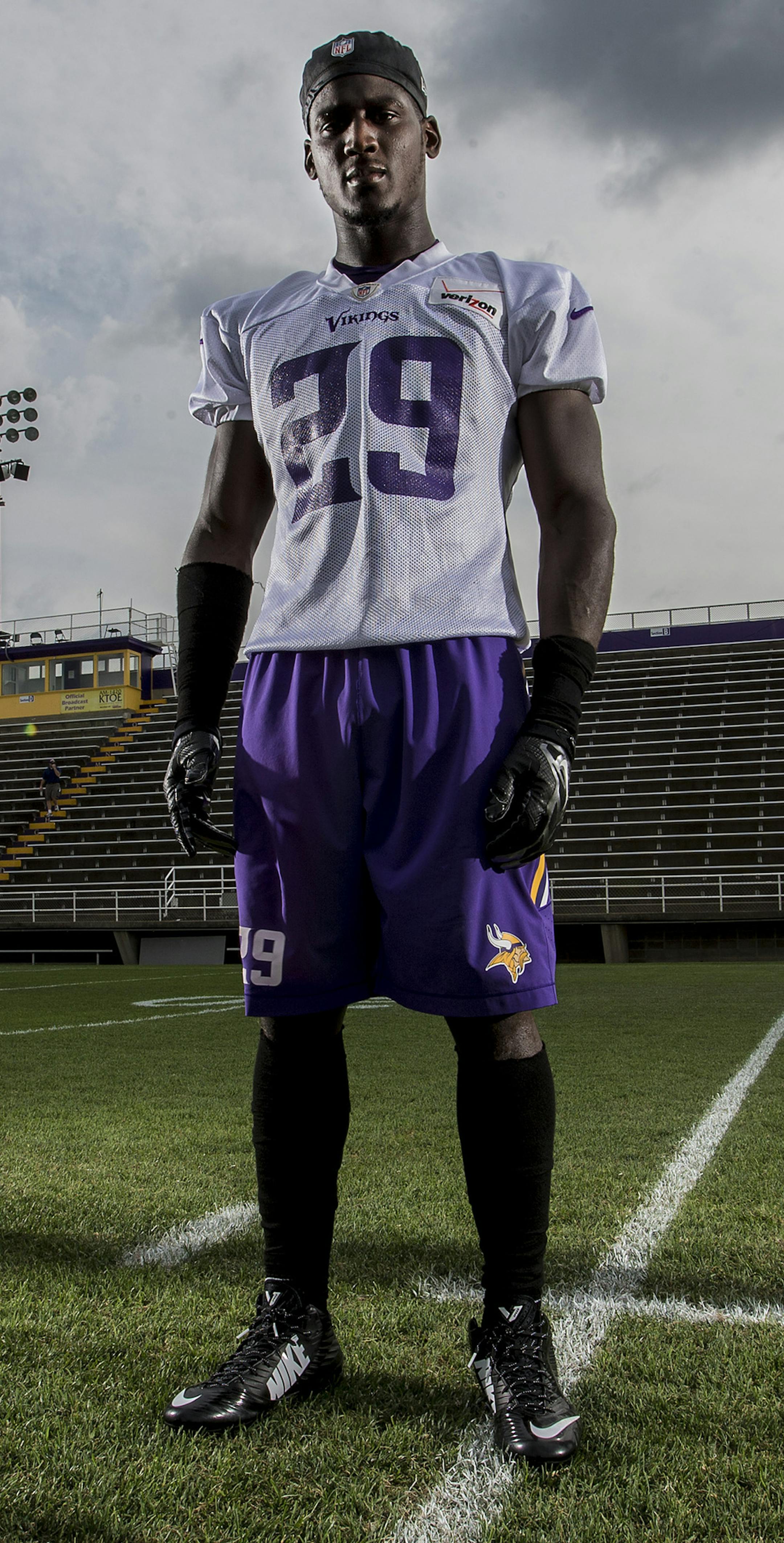Minnesota Vikings Harrison Smith (22), Xavier Rhodes, (29), and Captain Munnerlyn, (24). ] CARLOS GONZALEZ cgonzalez@startribune.com - August , 2014 , Mankato, Minn., Minnesota State University, Mankato, Minnesota Vikings Training Camp, NFL,