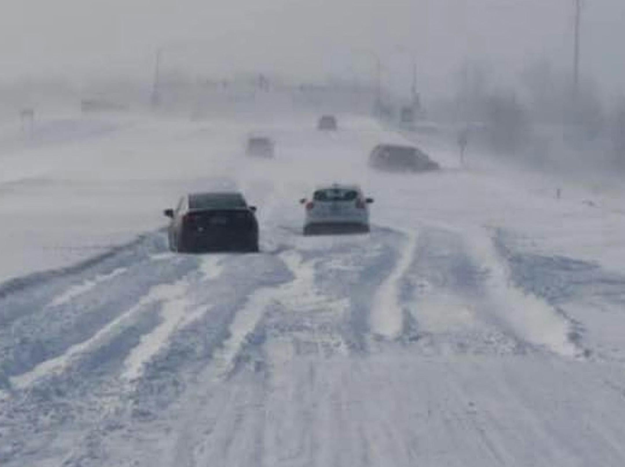 Per MNDOT, photo shows cars stuck in the snow on Hwy 14 in southeast Minnesota Sunday morning. credit: MNDOT 2/24/19