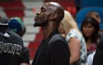 Minnesota Timberwolves forward Kevin Garnett (21) looked on during a game in April. Garnett played in 38 of the team's 82 games last season.