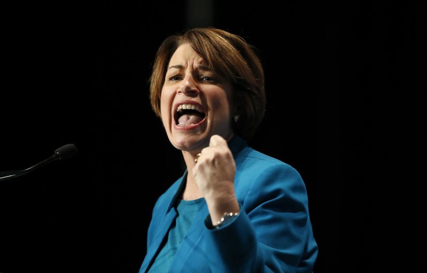 Democratic presidential candidate Amy Klobuchar speaks during the Iowa Democratic Party's Hall of Fame Celebration, Sunday, June 9, 2019, in Cedar Rapids, Iowa.