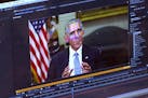 This image made from video of a fake video featuring former President Barack Obama shows elements of facial mapping used in new technology that lets a