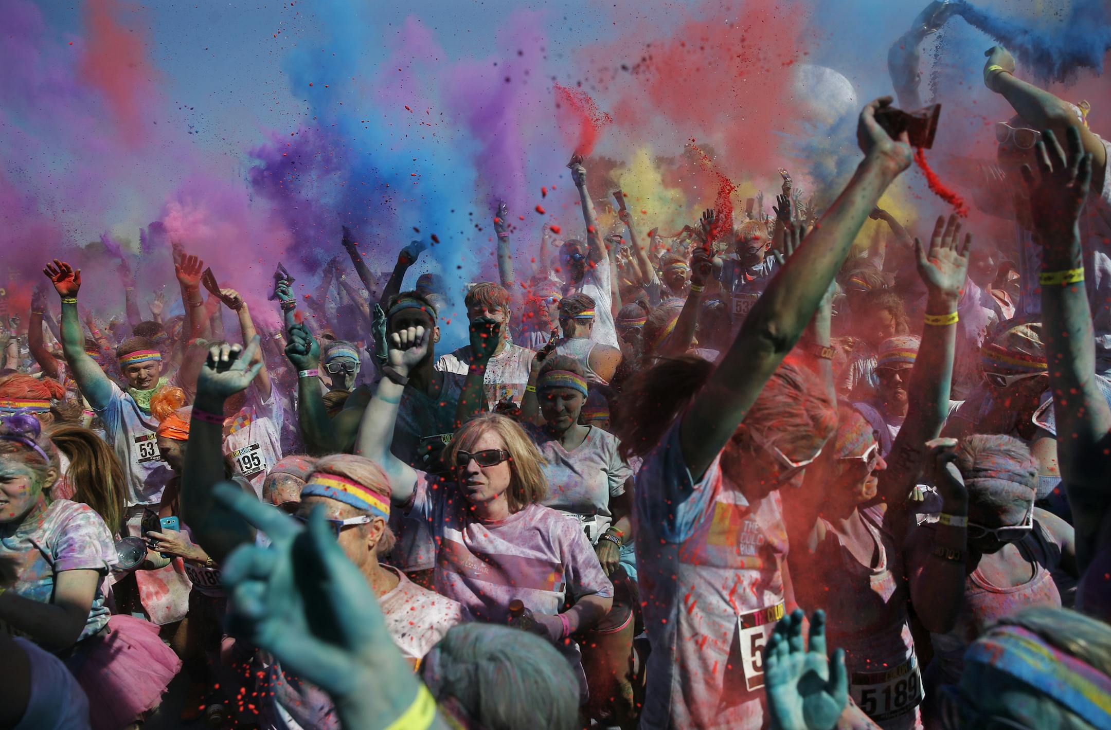 At the Minnesota State Fairgrounds in Falcon Heights on Sunday, the Color Run, also known as the Happiest 5k on the Planet, was finished with a burst of color. It is a unique paint race that celebrates healthiness, happiness and individuality with a color mosh pit at the end of the run.